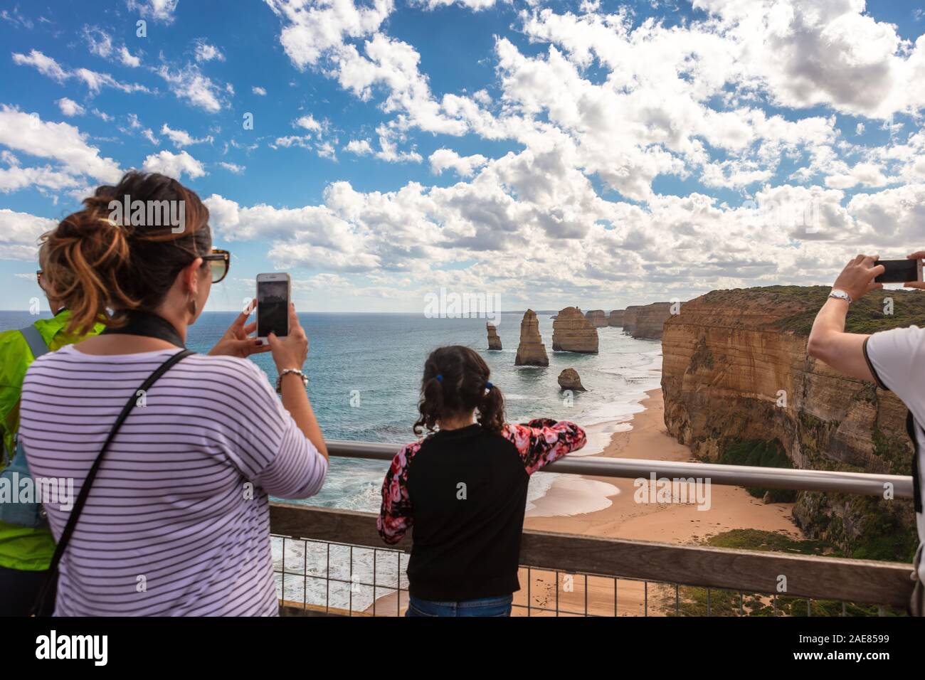 Tourists visiting the Great Ocean Road listed in Australian National Heritage register. Stock Photo