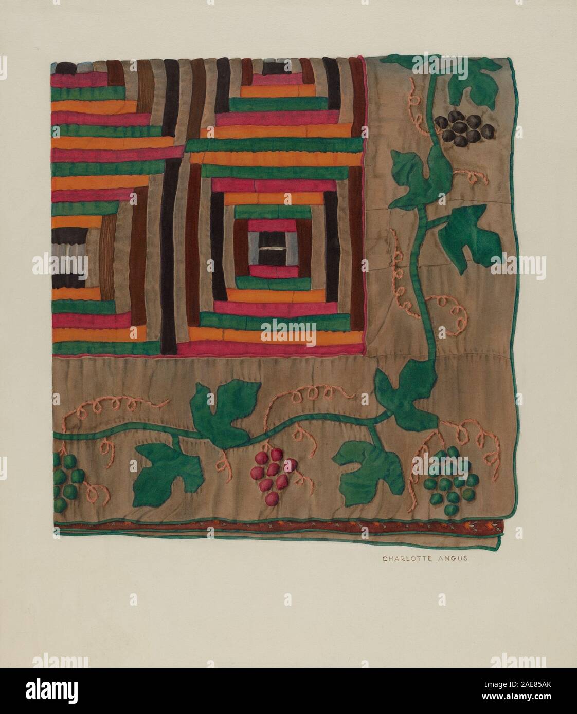 Log Cabin Quilt; 1935/1942 Charlotte Angus, Log Cabin Quilt, 19351942
