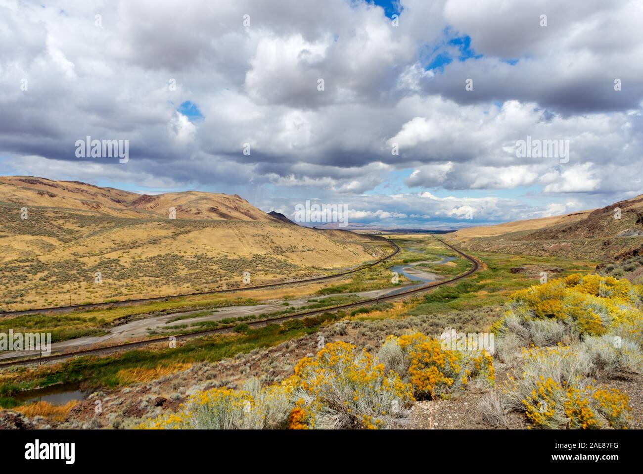 Landscape Double Rail Road (2), State Road 278, Nevada, USA Stock Photo