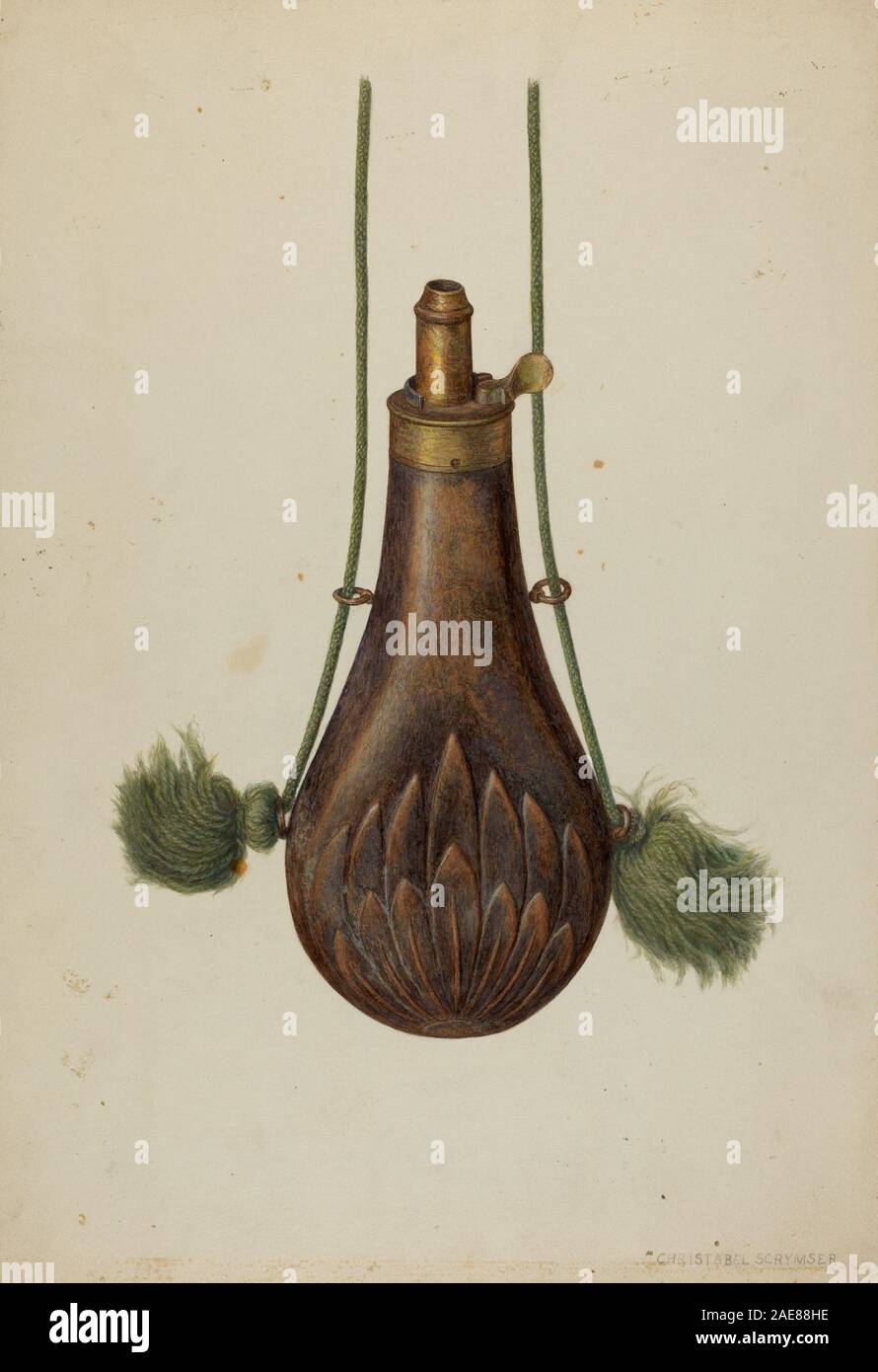 The gunpowder flask, created circa 1939 by Christabel Scrymser, is a ...