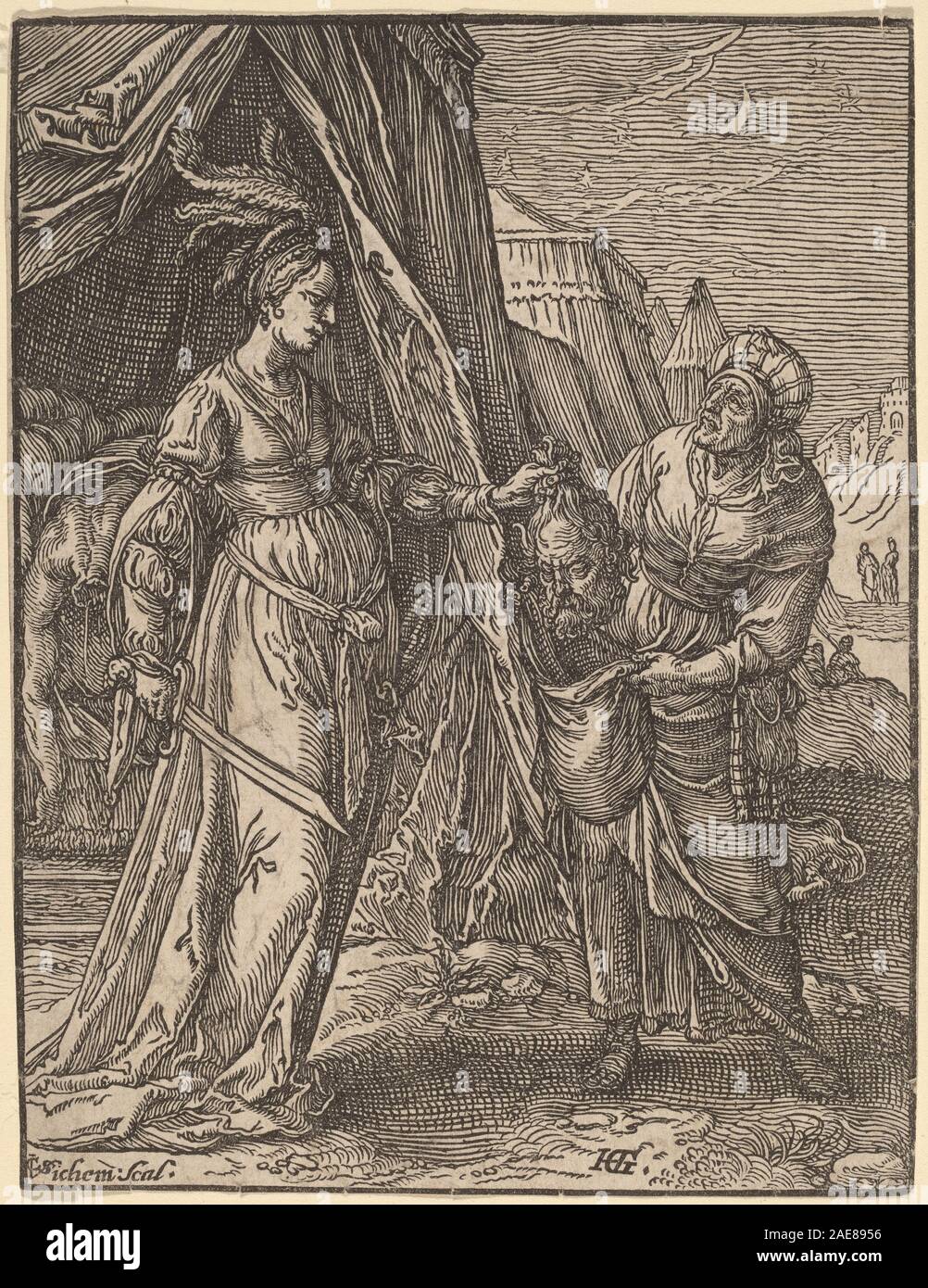 Judith with the Head of Holofernes Christoffel van Sichem I, after Hendrik Goltzius, Judith with the Head of Holofernes Stock Photo