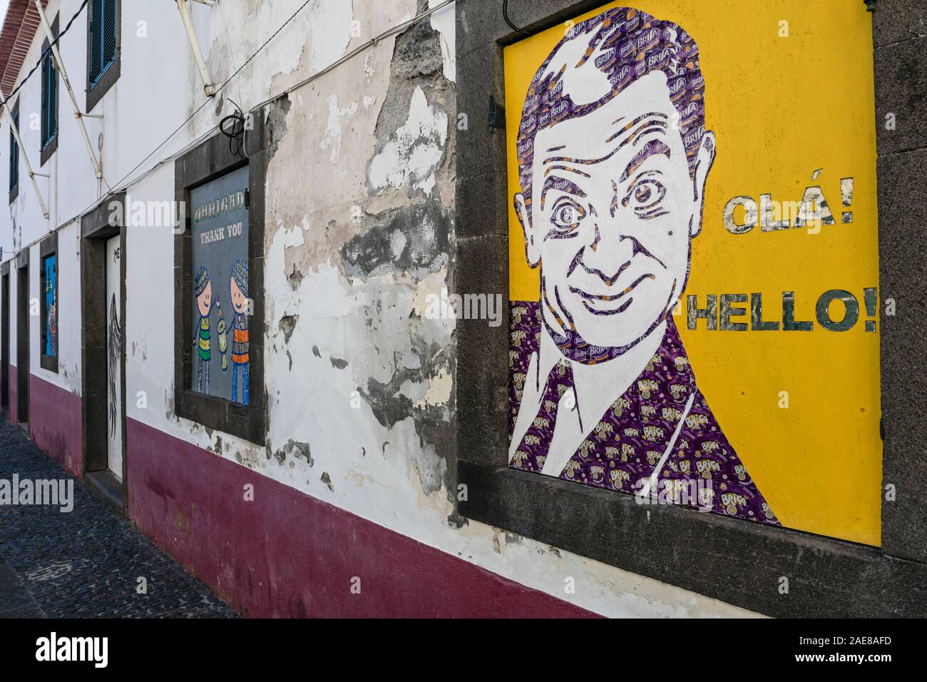 Mural of Mr Bean at Câmara de Lobos, near Funchal, Madeira Stock Photo