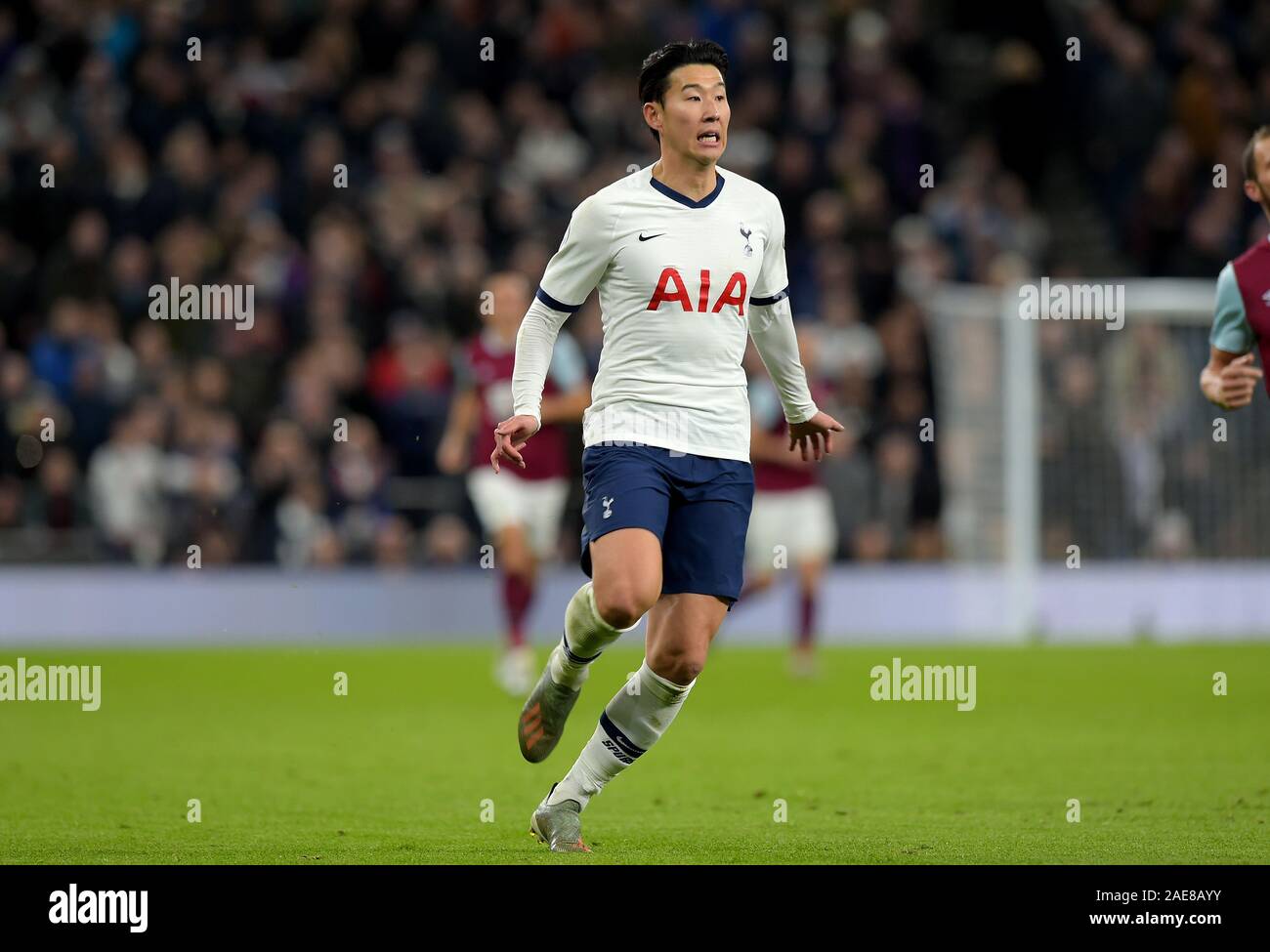 London, UK. 7th December 2019. Son Heung-Min of Tottenham Hotspur during the Tottenham Hotspur vs Burnley Premier League Football match at the Tottenham Hotspur Stadium on 7th December 2019-EDITORIAL USE ONLY No use with unauthorised audio, video, data, fixture lists (outside the EU), club/league logos or 'live' services. Online in-match use limited to 45 images (+15 in extra time). No use to emulate moving images. No use in betting, games or single club/league/player publications/services- Credit: Martin Dalton/Alamy Live News Stock Photo