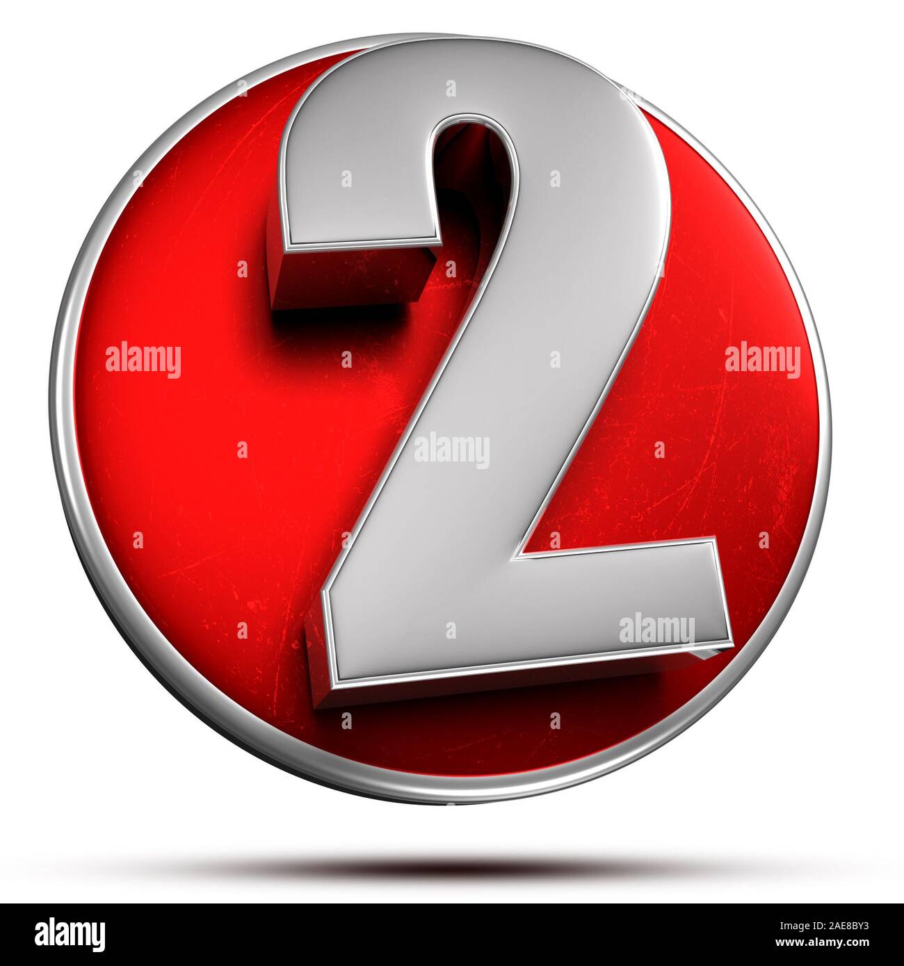 2 numbers coler stainless 3d rendering on white background.(with Clipping Path). Stock Photo