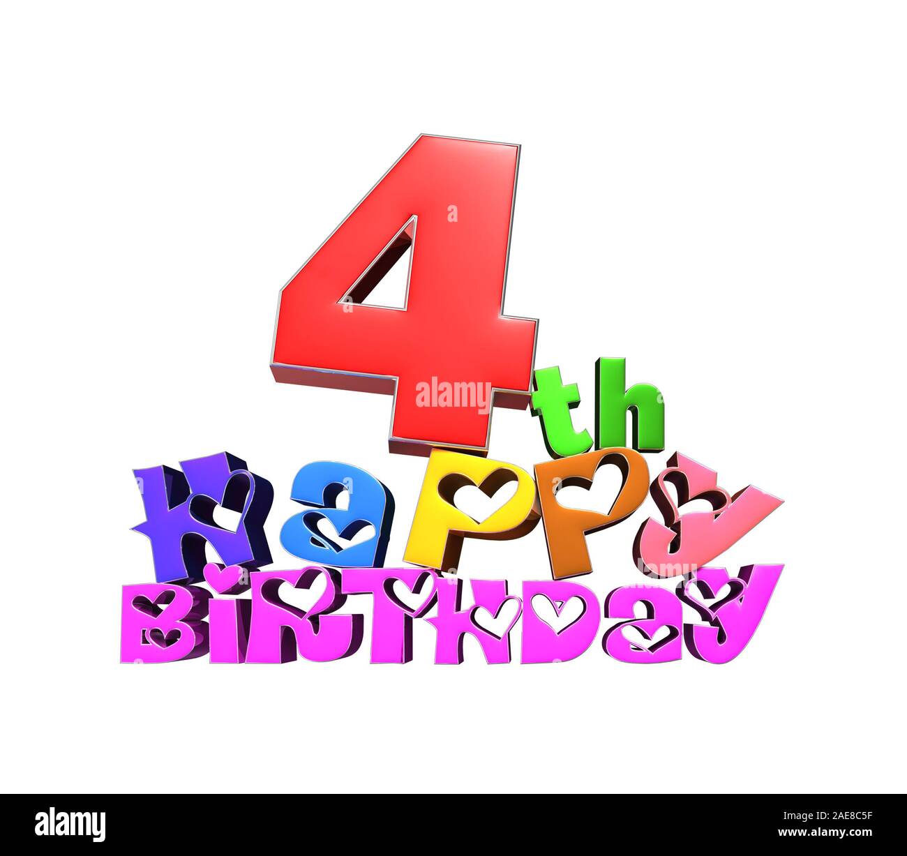 Anniversary Happy Birthday 4 th colorful 3d illustration on white  background.(with Clipping Path Stock Photo - Alamy