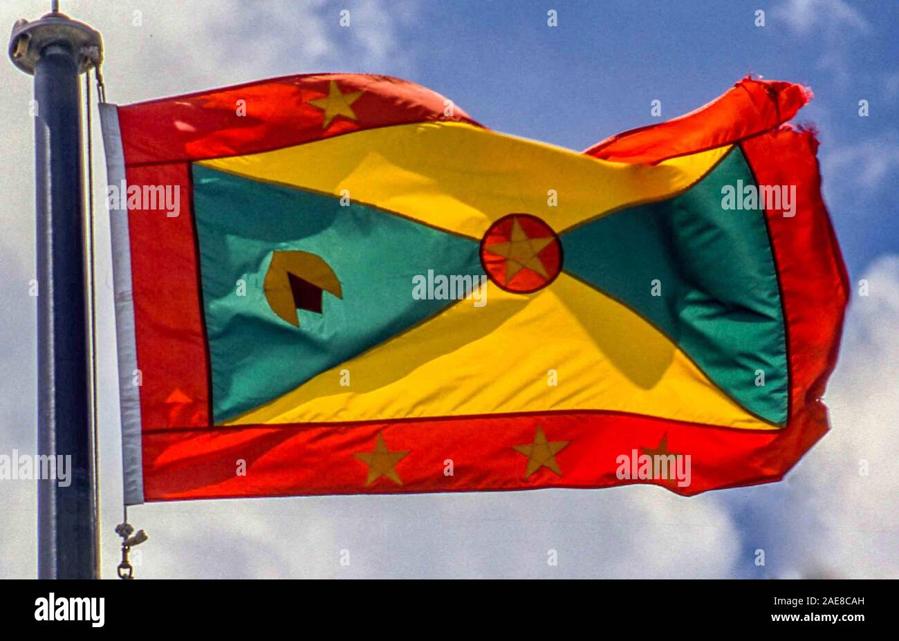St Gerorge'S, Grenada. 13th Apr, 2000. Flag of the soveriegn Caribbean country of Grenada. Credit: Arnold Drapkin/ZUMA Wire/Alamy Live News Stock Photo