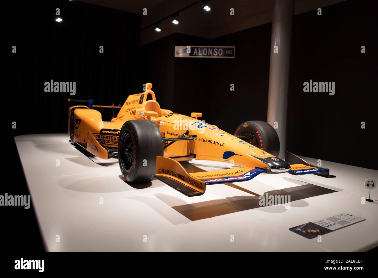 Mclaren Honda Andretti with whom Fernando Alonso competed in Indy Car in 2017. Photo taken at the Fernando Alonso Museum on December 5, 2019 in Asturi Stock Photo