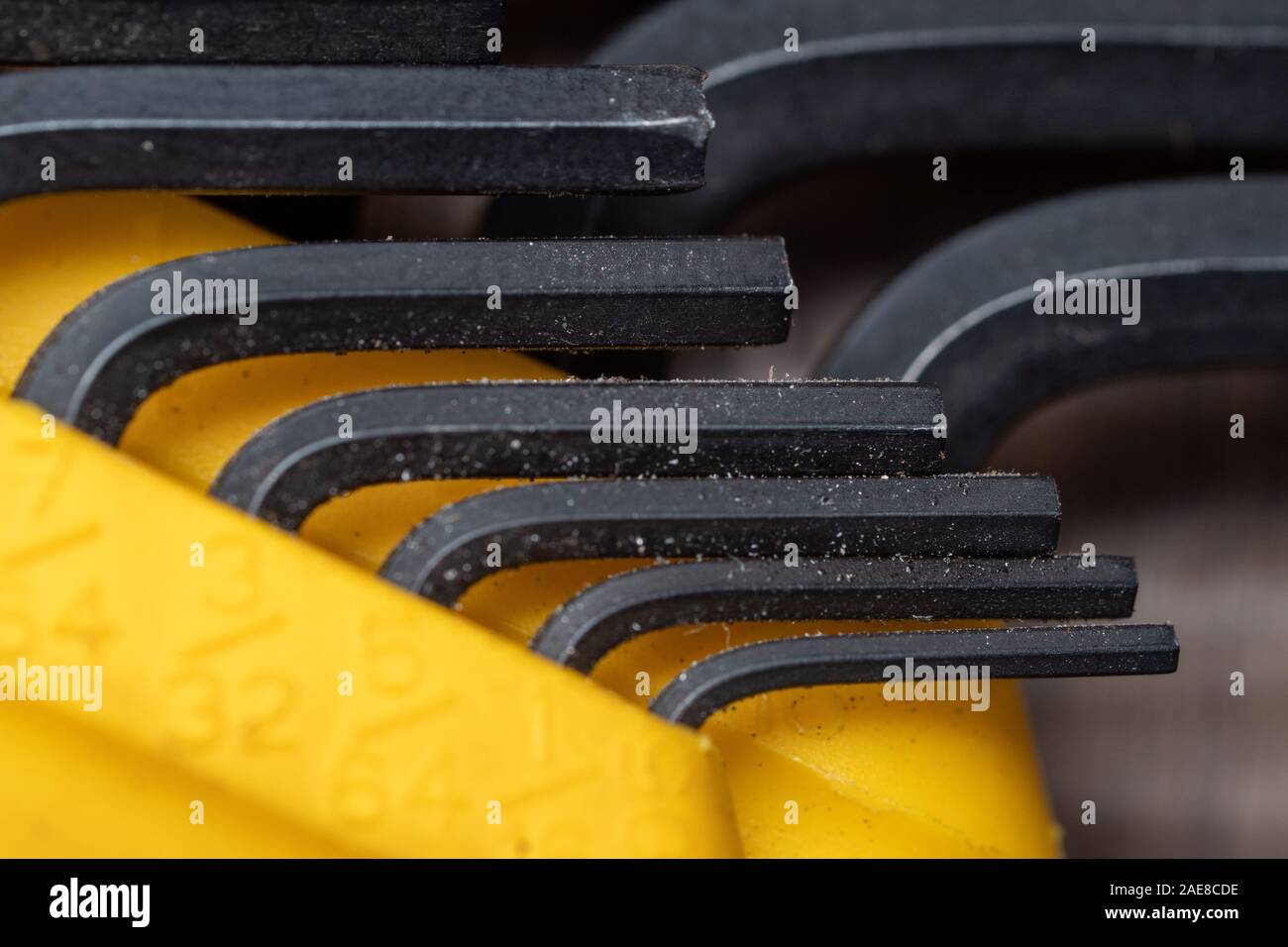 Allen wrench set black yellow and dirty SAE Stock Photo Alamy