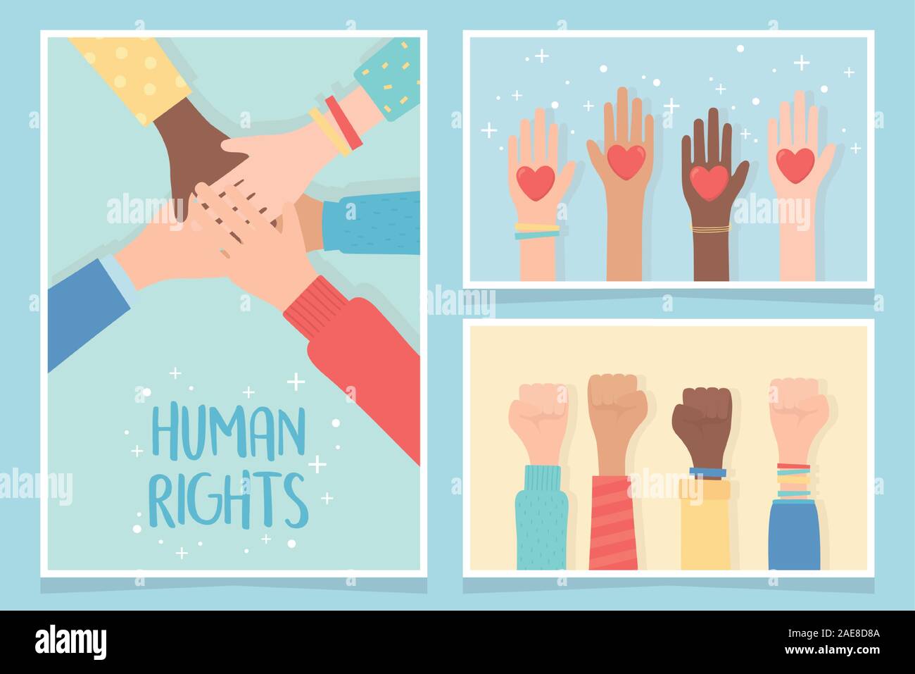 human rights, together community hands equality cards vector ...
