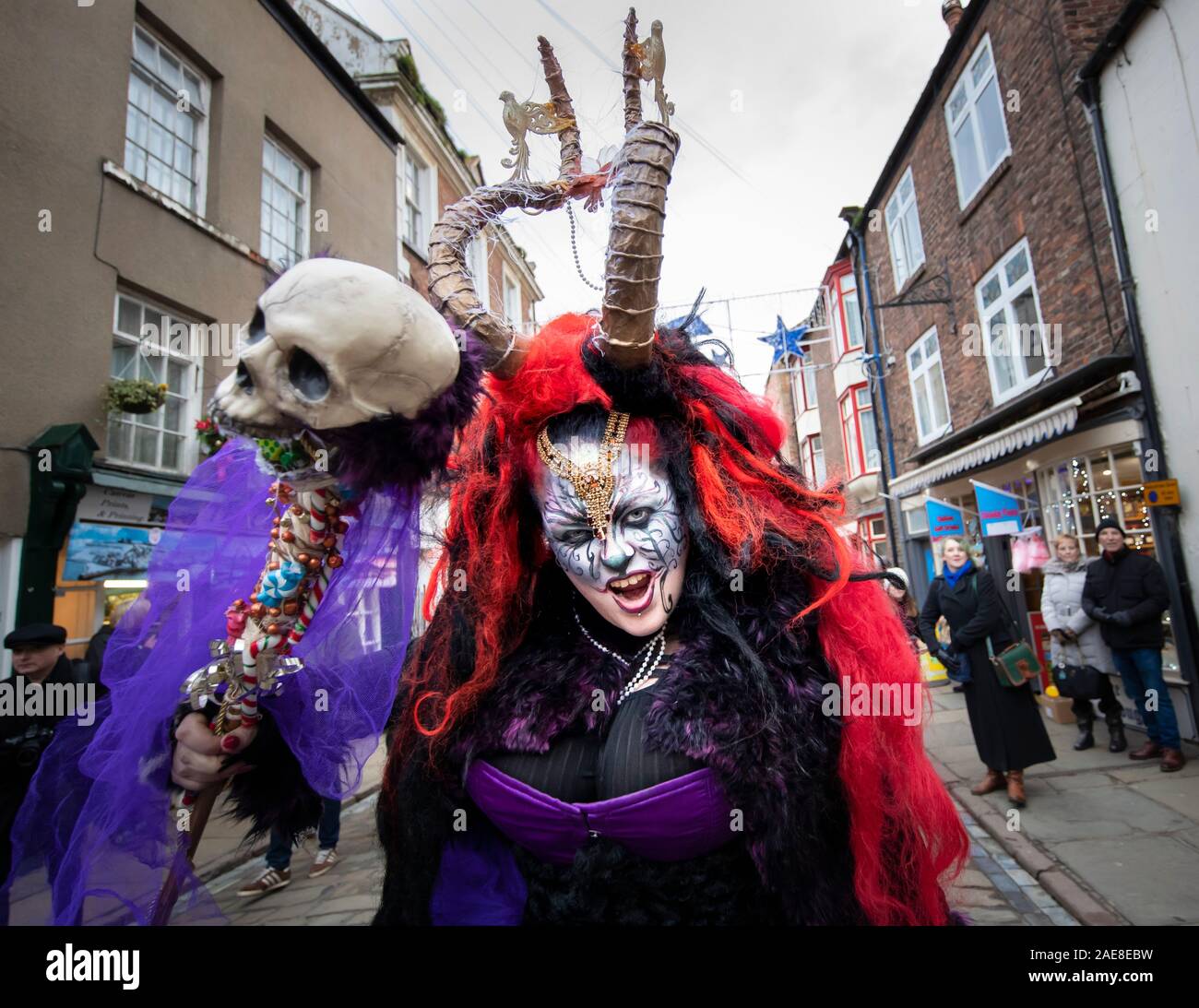 Participants during the Whitby Krampus Run street parade, which celebrates the Krampus, a horned creature who accompanies Saint Nicholas on his rounds. The event at Whitby is the very first to celebrate this folklore character in the UK. Picture date: Saturday December 7, 2019. Photo credit should read: Danny Lawson/PA Wire Stock Photo