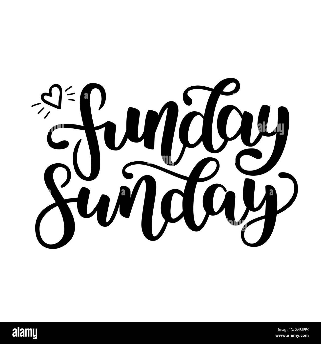 Funday Sunday. Hand drawn lettering. Typographic quote. Hand drawn lettering. Black hand drawn brush ink letters.  illustration isolated on white back Stock Photo