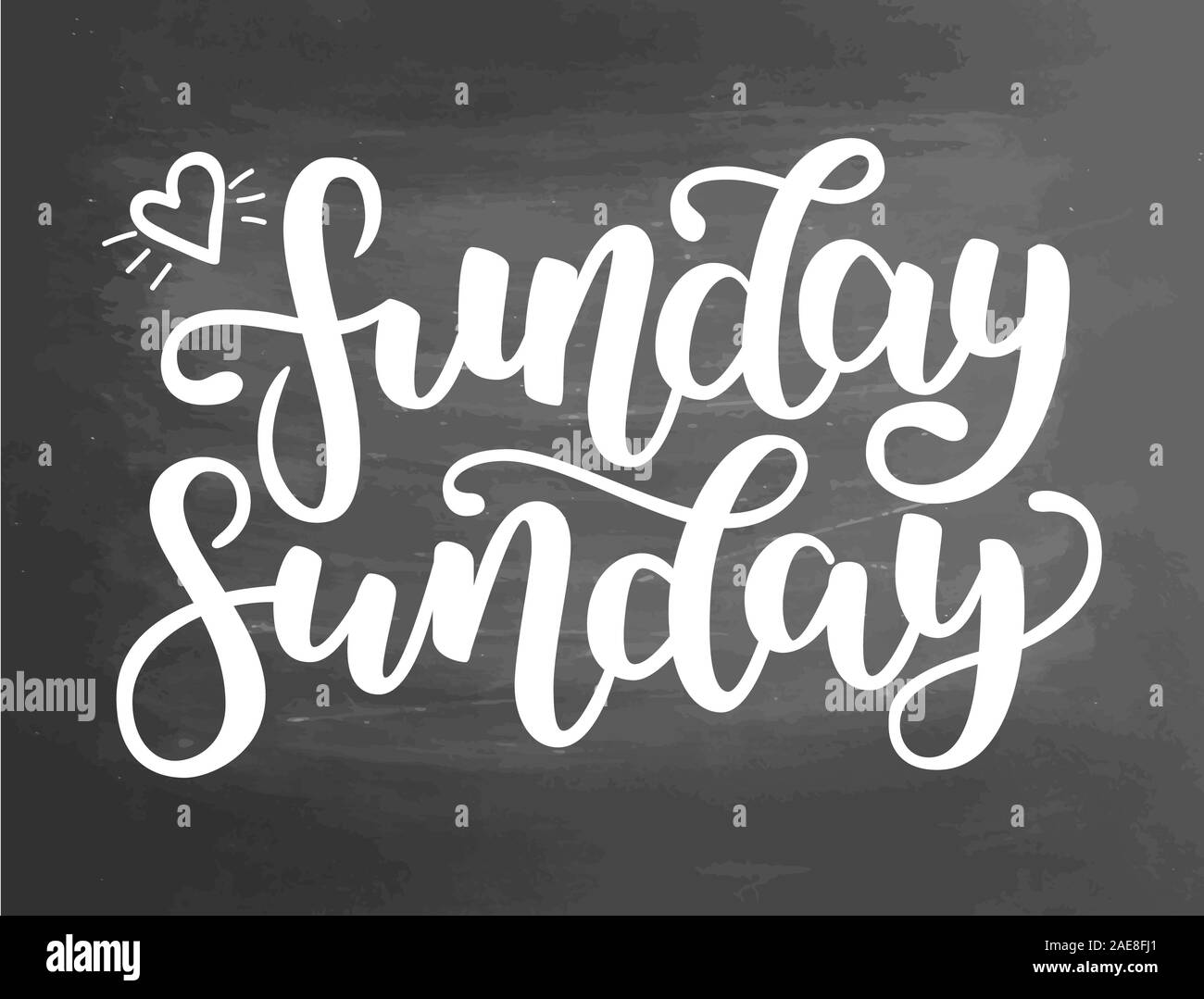 Funday Sunday. Hand drawn lettering. Typographic quote. Hand drawn lettering. White hand drawn brush ink letters.  illustration isolated on chalkboard Stock Photo