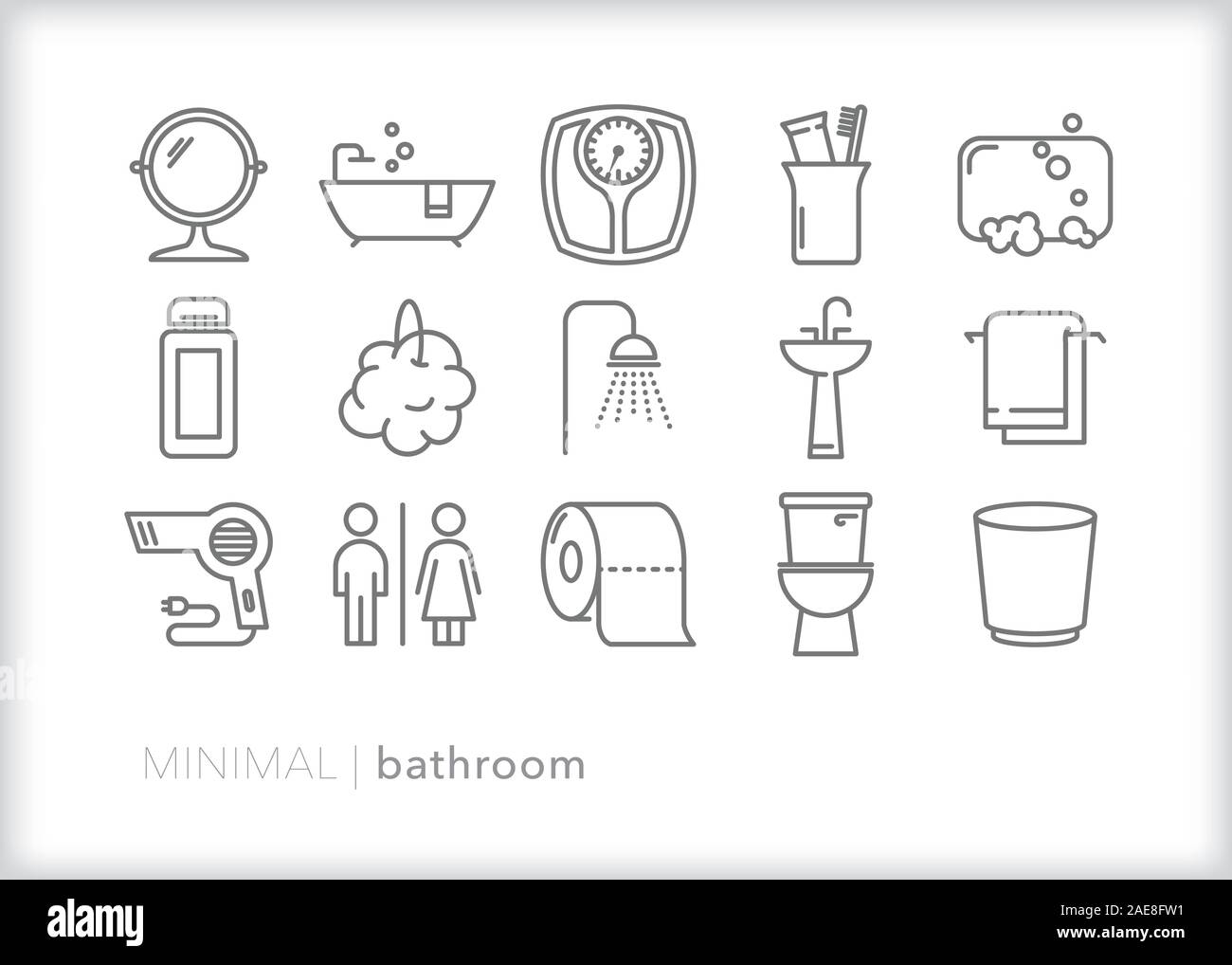 Set of bathroom line icons for cleaning, daily routine, hygiene and relaxing Stock Vector