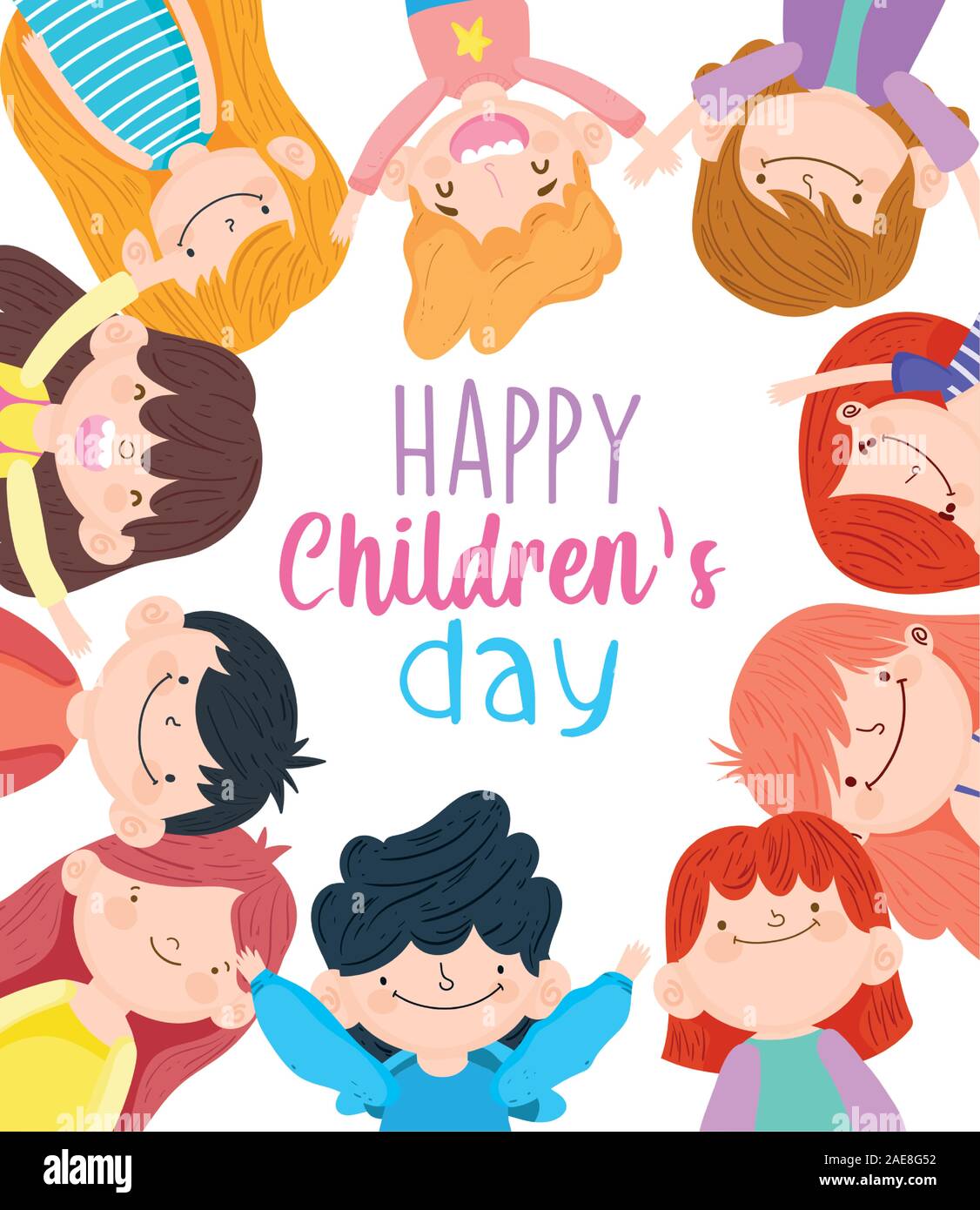 happy children day, group cute little boys and girls vector ...