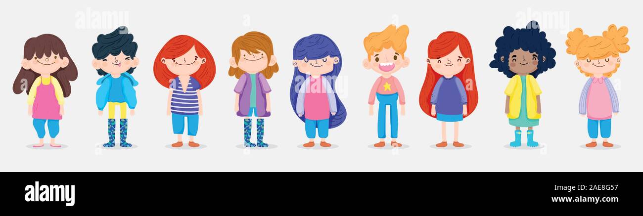happy children day, group kids boys and girls on white background ...