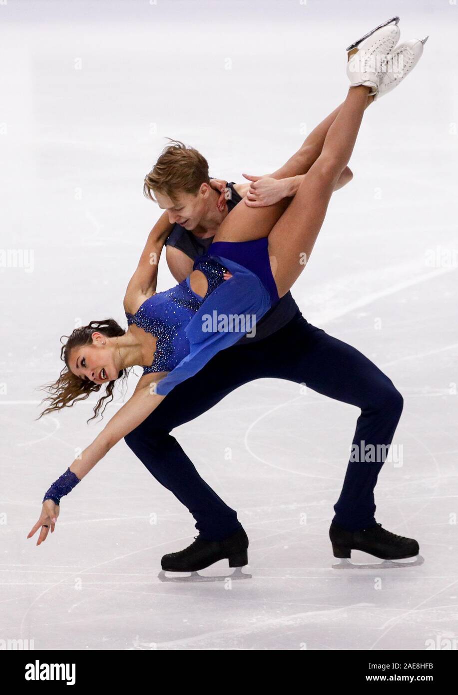 Turin, Italy. 07th Dec, 2019. TURIN, ITALY - DECEMBER 7, 2019: Ice dancers  Diana Davis and Gleb Smolkin of Russia perform during a junior free dance  event at the 2019-20 ISU Grand