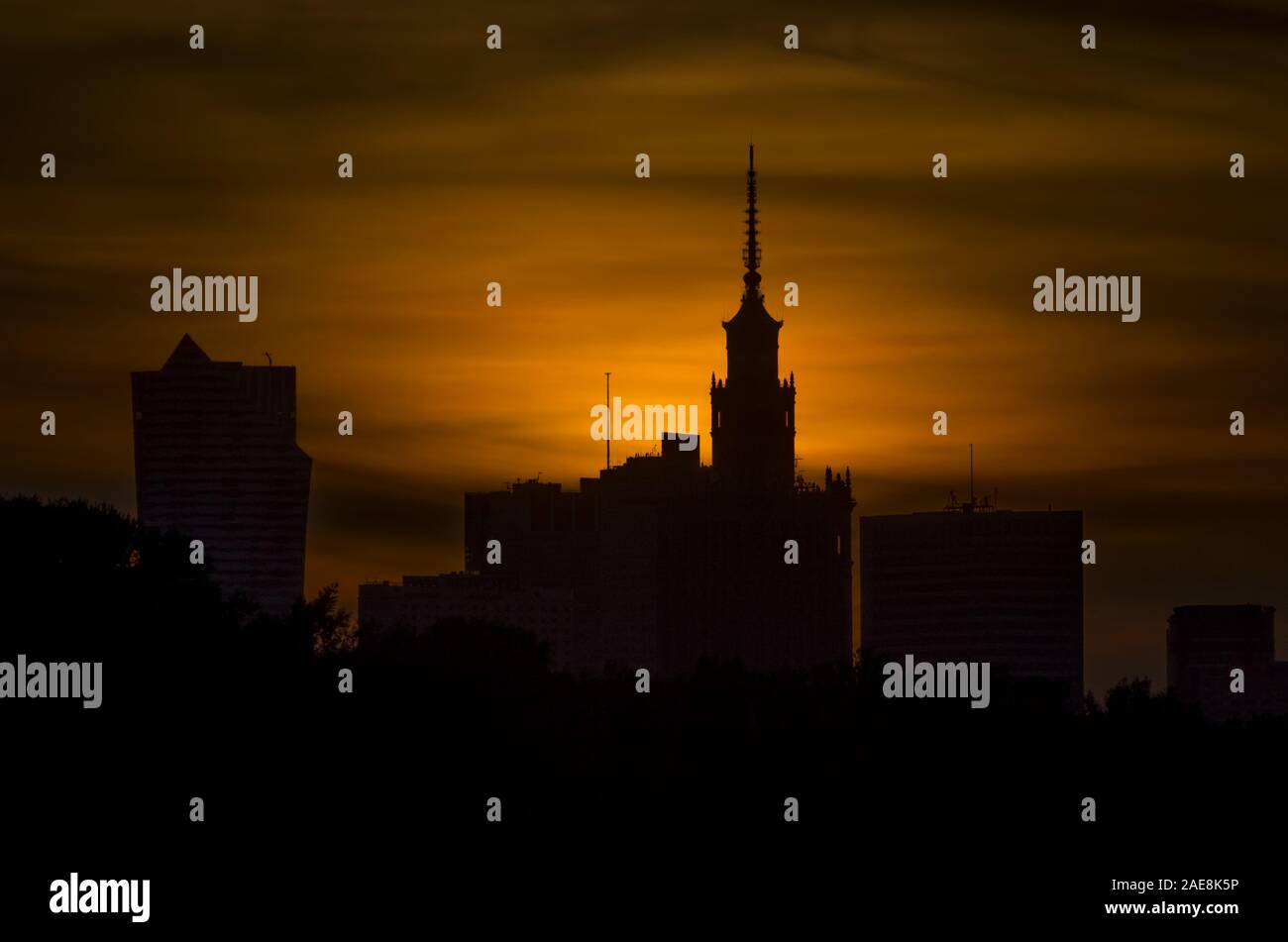 Beautiful sunset in Warsaw, Poland Stock Photo