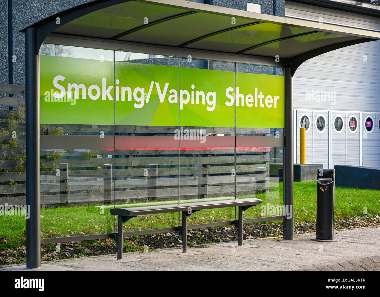 BIRMINGHAM, ENGLAND - DECEMBER 2019: Smoking and vaping shelter outside the Birmingham National Exhibition Centre. Stock Photo