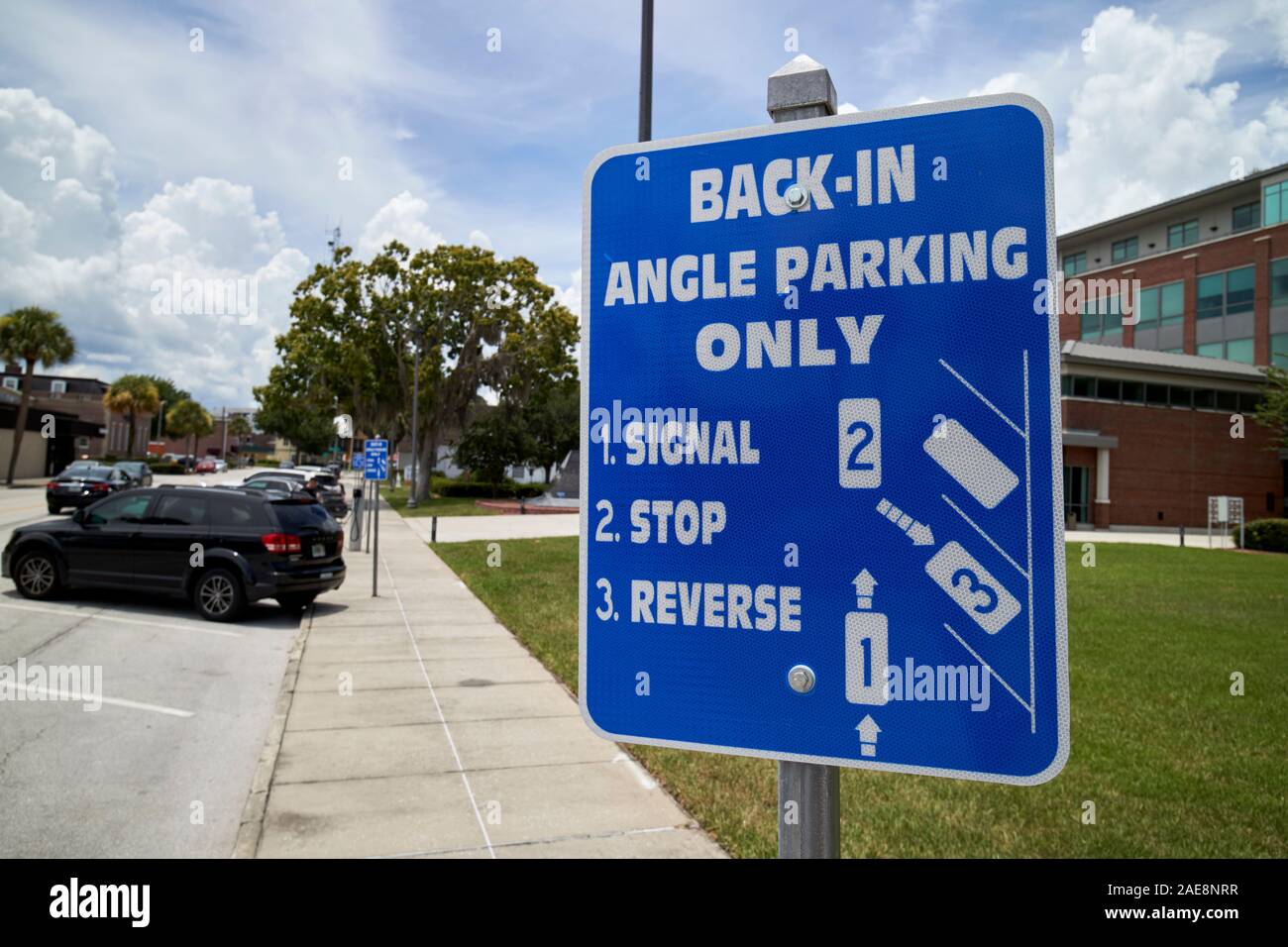 back-in angle parking only on street kissimmee florida usa Stock Photo