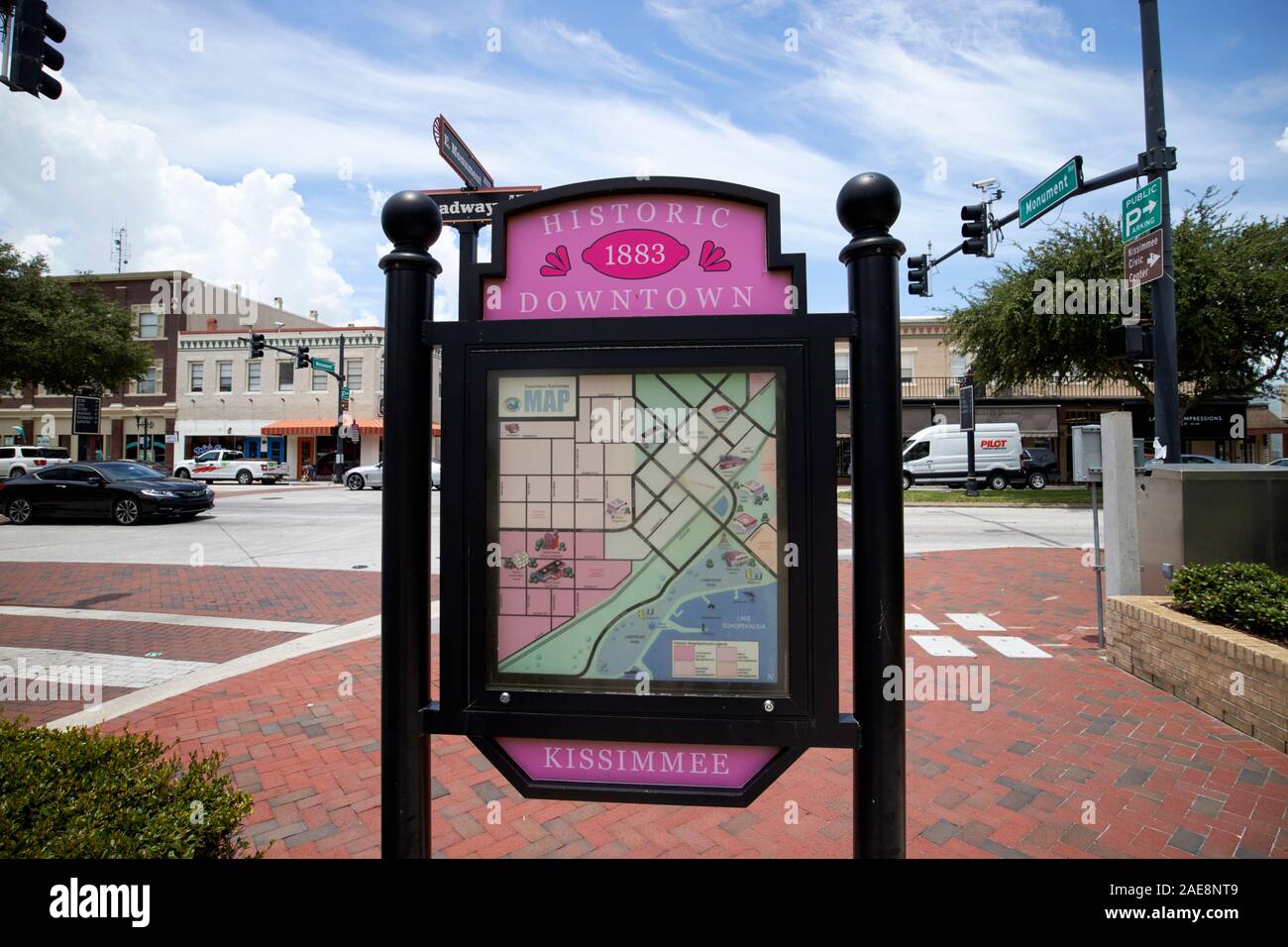 sign and street map for historic downtown kissimmee florida usa Stock