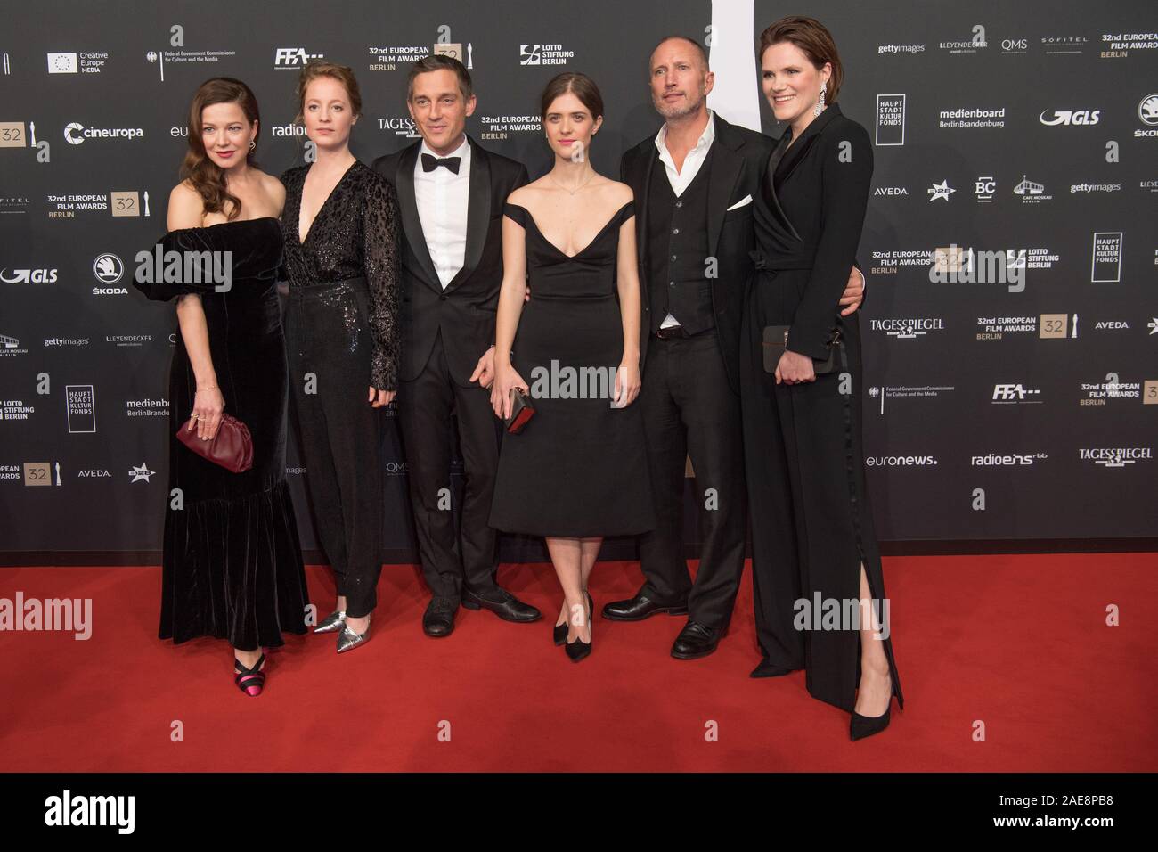 Berlin, Germany.     07th Dec, 2019. The actress Hannah Herzsprung (l-r), Leonie Benesch, Volker Bruch, Liv Lisa Fries, Benno Führmann and Fritzi Haberlandt come to the European Film Awards ceremony. Credit: Jörg Carstensen/dpa/Alamy Live News Credit: dpa picture alliance/Alamy Live News Stock Photo