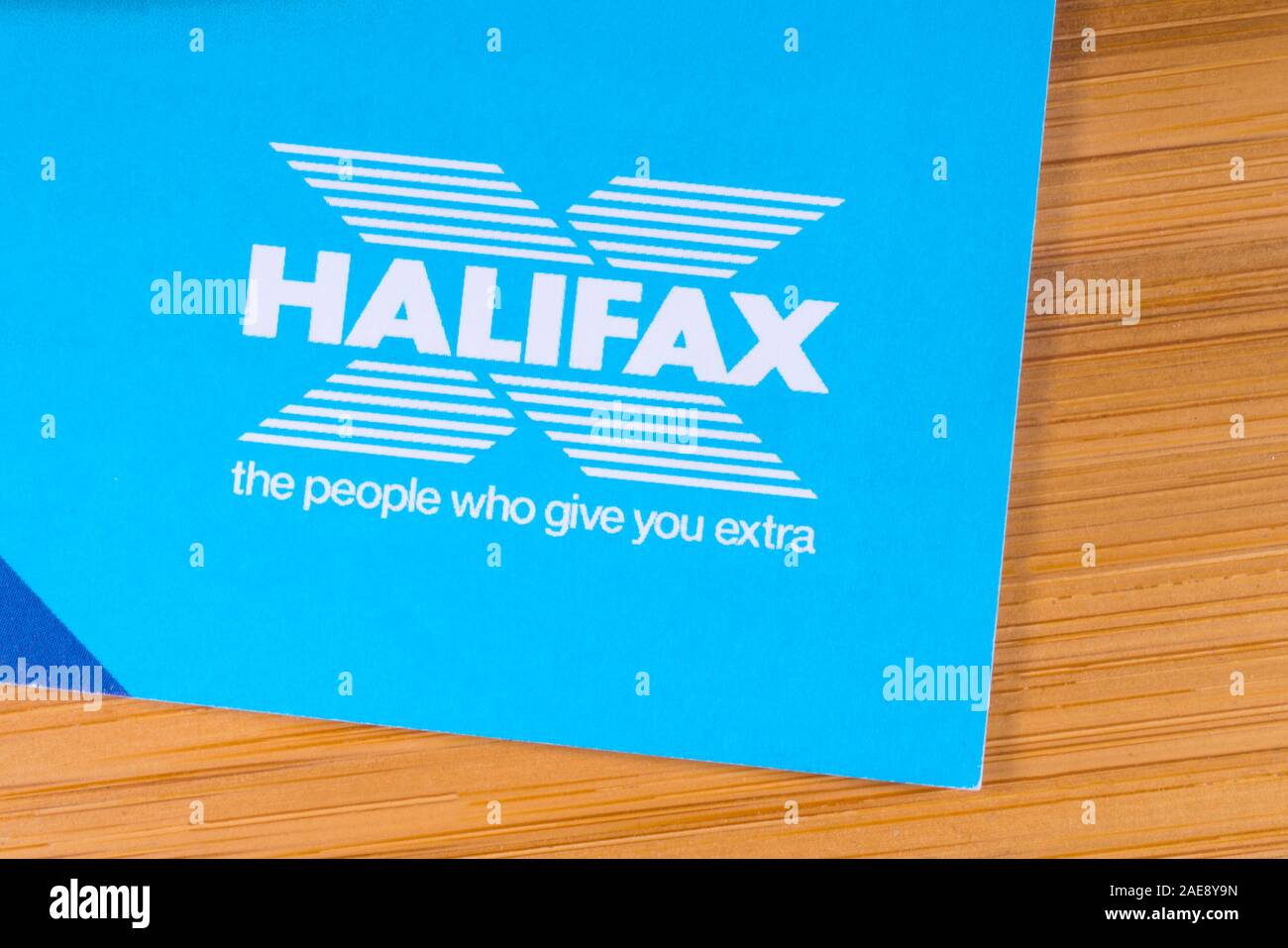 London, UK - December 3rd 2019: Close-up of the Halifax bank logo, pictured on an information booklet. Stock Photo