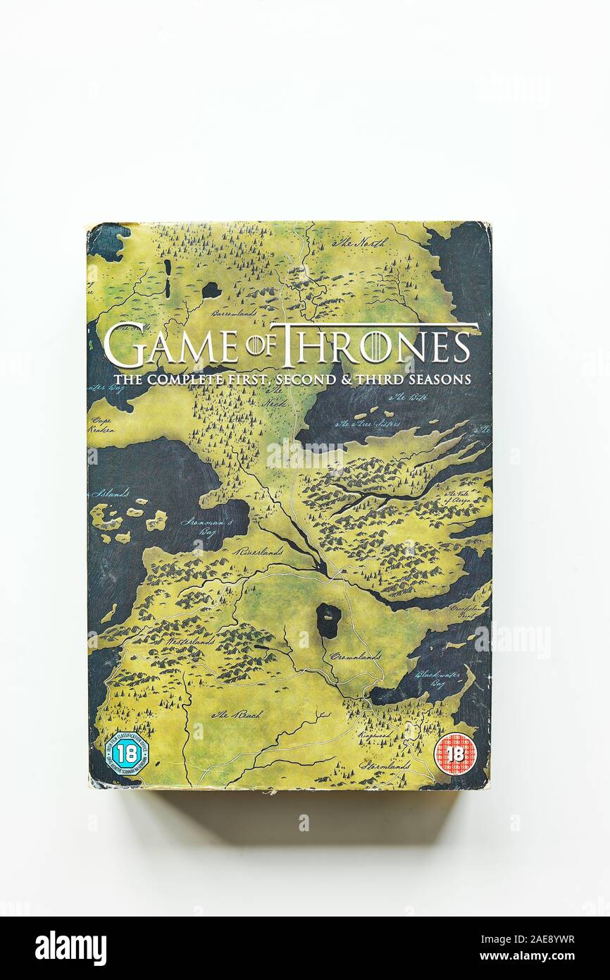 Game of Thrones DVDs for first, second and third seasons Stock Photo