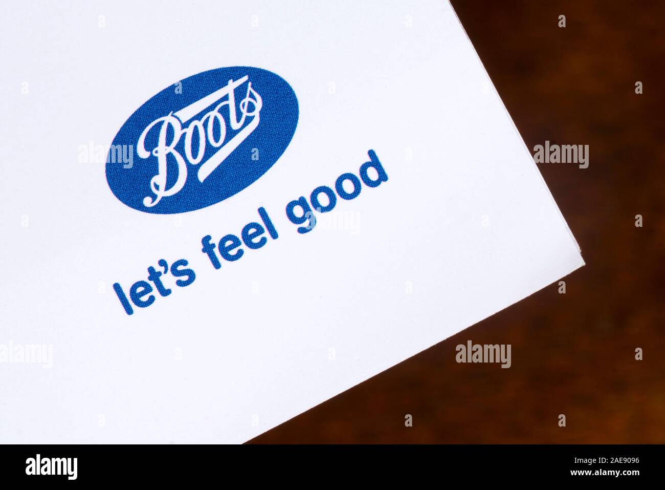 London, UK December 3rd 2019 Closeup of the Boots company logo