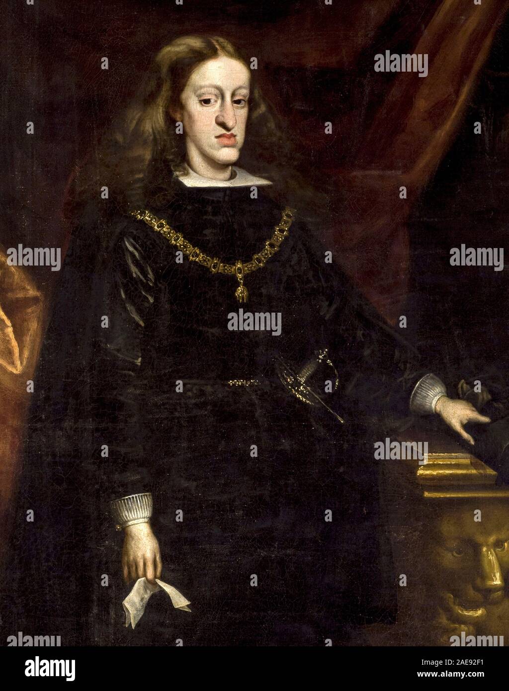 Charles II of Spain. Charles II (1661 – 1700), King of Spain, also known as El Hechizado or the Bewitched, was the last Habsburg ruler of the Spanish Empire. He is now best remembered for his physical disabilities, and the war for his throne that followed his death. Portrait by Juan Carreño de Miranda, c. 1685 Stock Photo