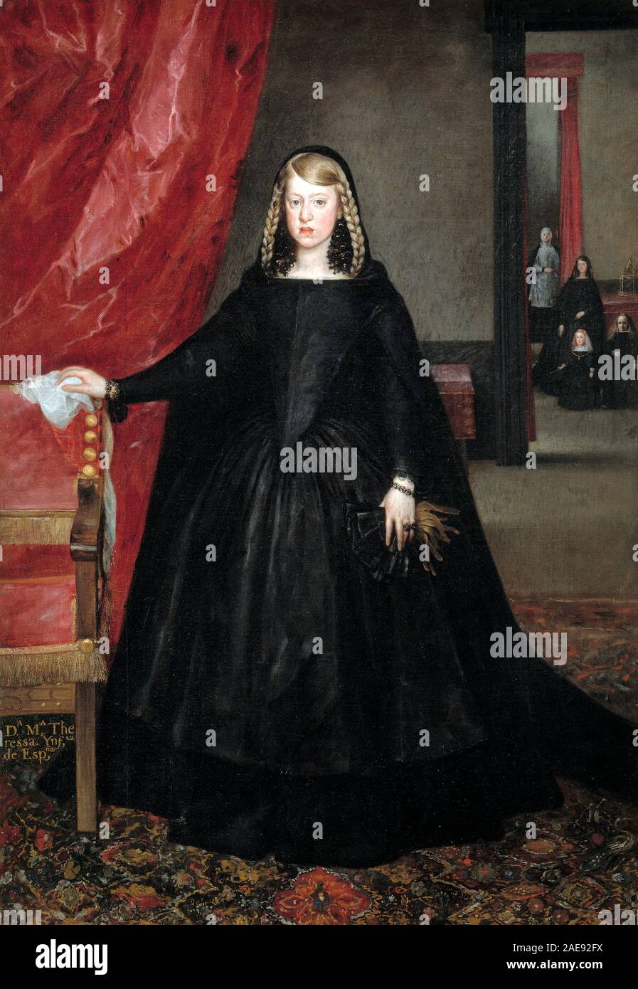 The Infanta Margaret Theresa (1651–73), in mourning dress for her father in 1666, by Juan del Mazo. Margaret Theresa of Spain (1651 – 1673) was, by marriage to Leopold I, Holy Roman Empress, German Queen, Archduchess of Austria and Queen of Hungary and Bohemia. Stock Photo