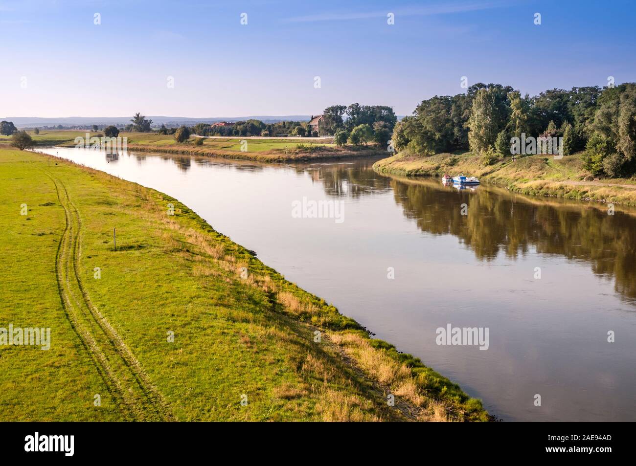 River Elbe at Torgau, seen from bridge Torgau southward, Elbe cycle route, Germany Stock Photo