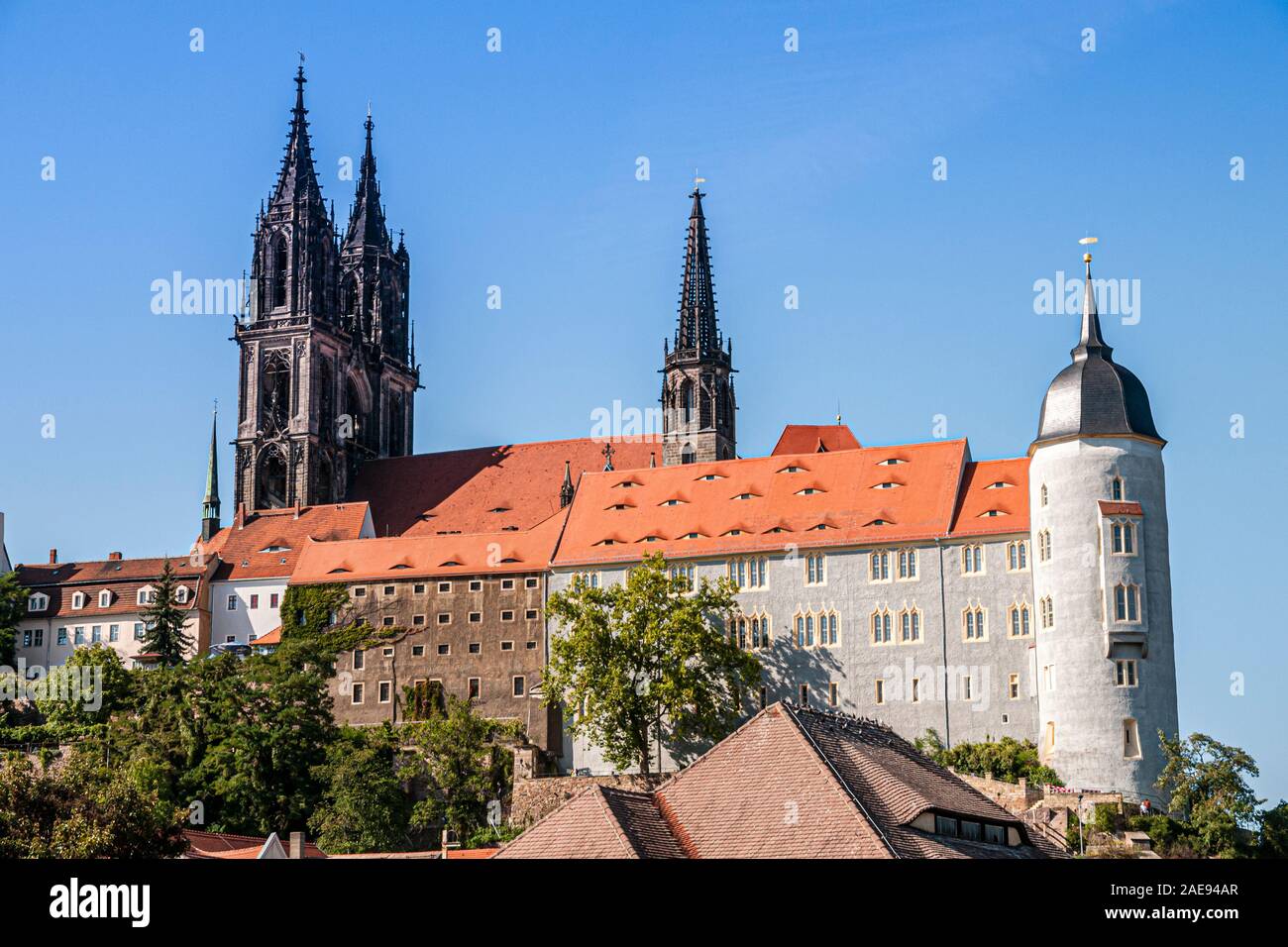 Castle and church  Albrechtsburg at the Elbe river, city  Meissen, Germany Stock Photo