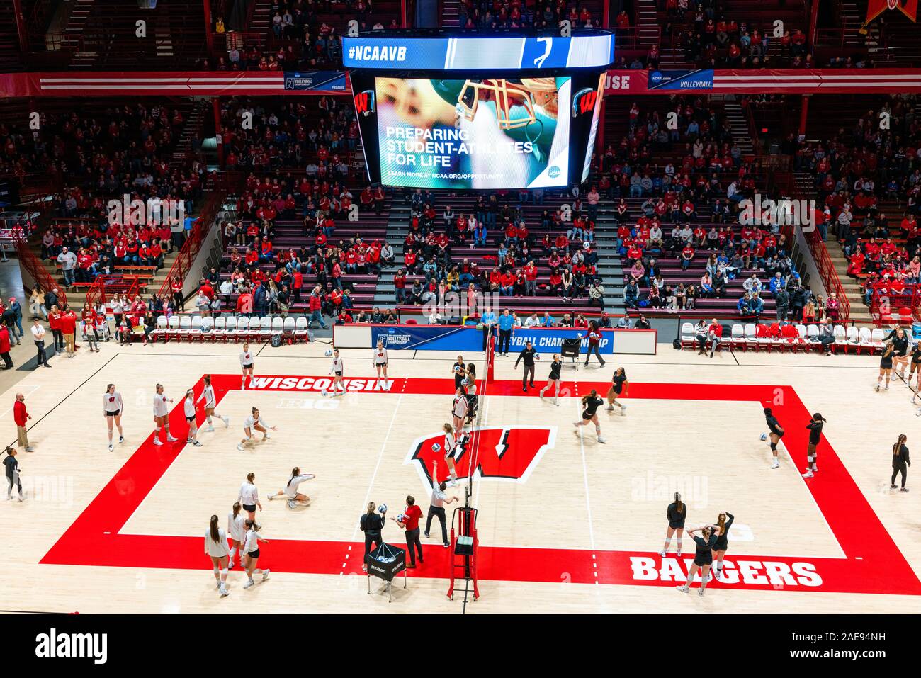 The University Of Wisconsin Madison Women S Volleyball Team Plays The Illinois State University Team In The First Round Of The Ncaa Division I Women S Stock Photo Alamy