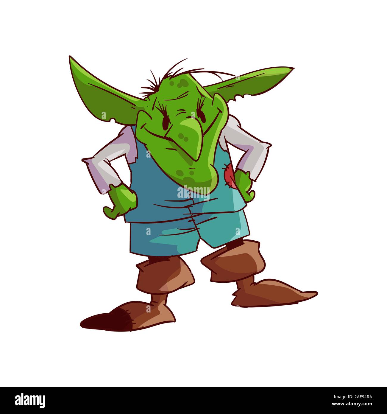 Colorful vector illustration of a cartoonish, comic style green goblin or troll Stock Vector