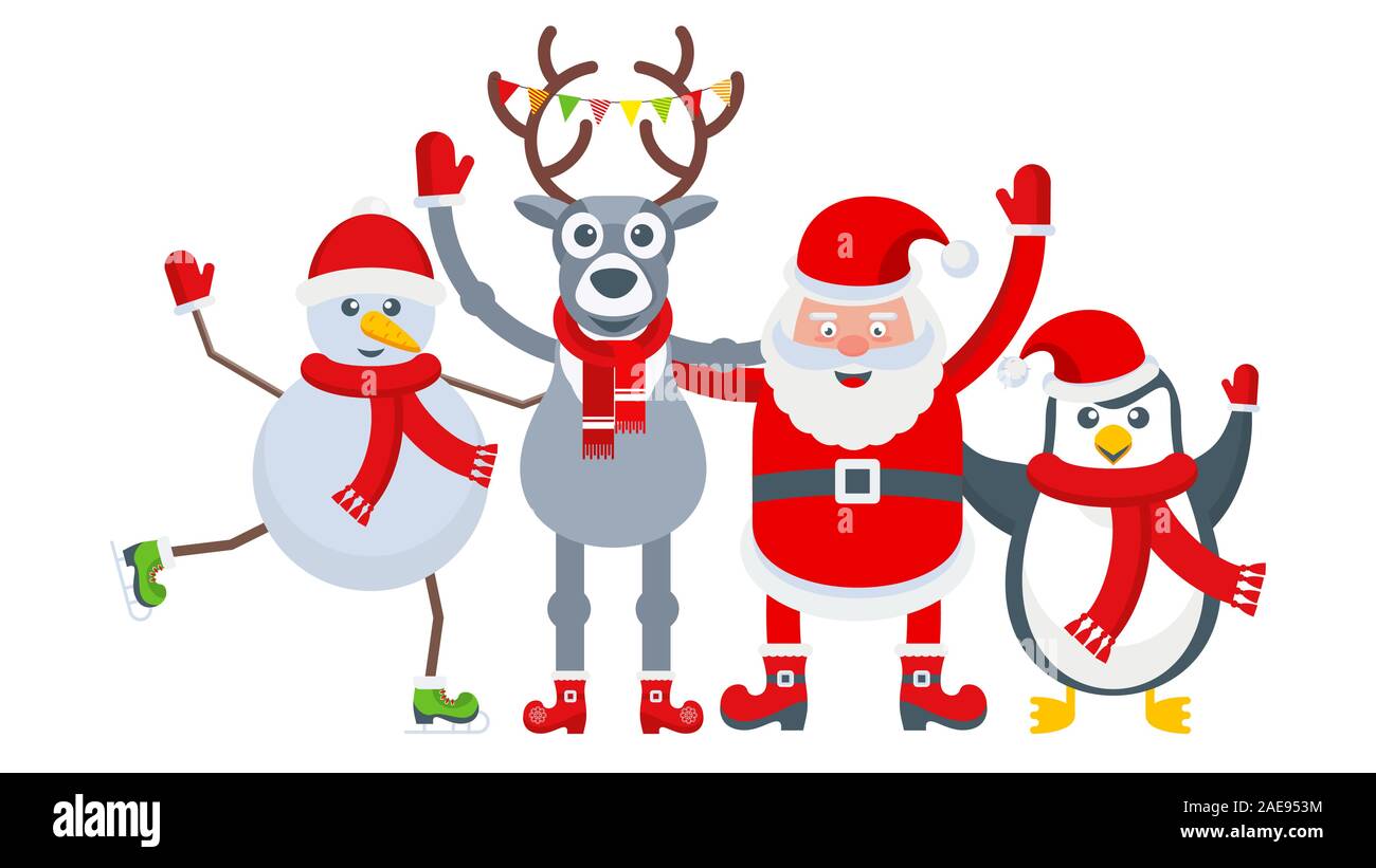Santa Claus Penguin Snowman And Reindeer Funny Characters