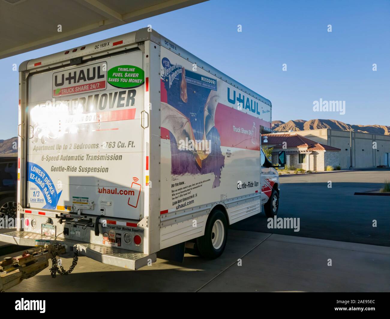 Las Vegas, AUG 15: Big U-Hual truck on the way  on AUG 15, 2019 at Las Vegas, Nevada Stock Photo