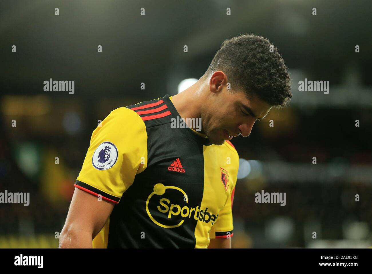 WATFORD, ENGLAND - DECEMBER 7TH Watford's Adam Masina during the Premier League match between Watford and Crystal Palace at Vicarage Road, Watford on Saturday 7th December 2019. (Credit: Leila Coker | MI News ) Photograph may only be used for newspaper and/or magazine editorial purposes, license required for commercial use Credit: MI News & Sport /Alamy Live News Stock Photo