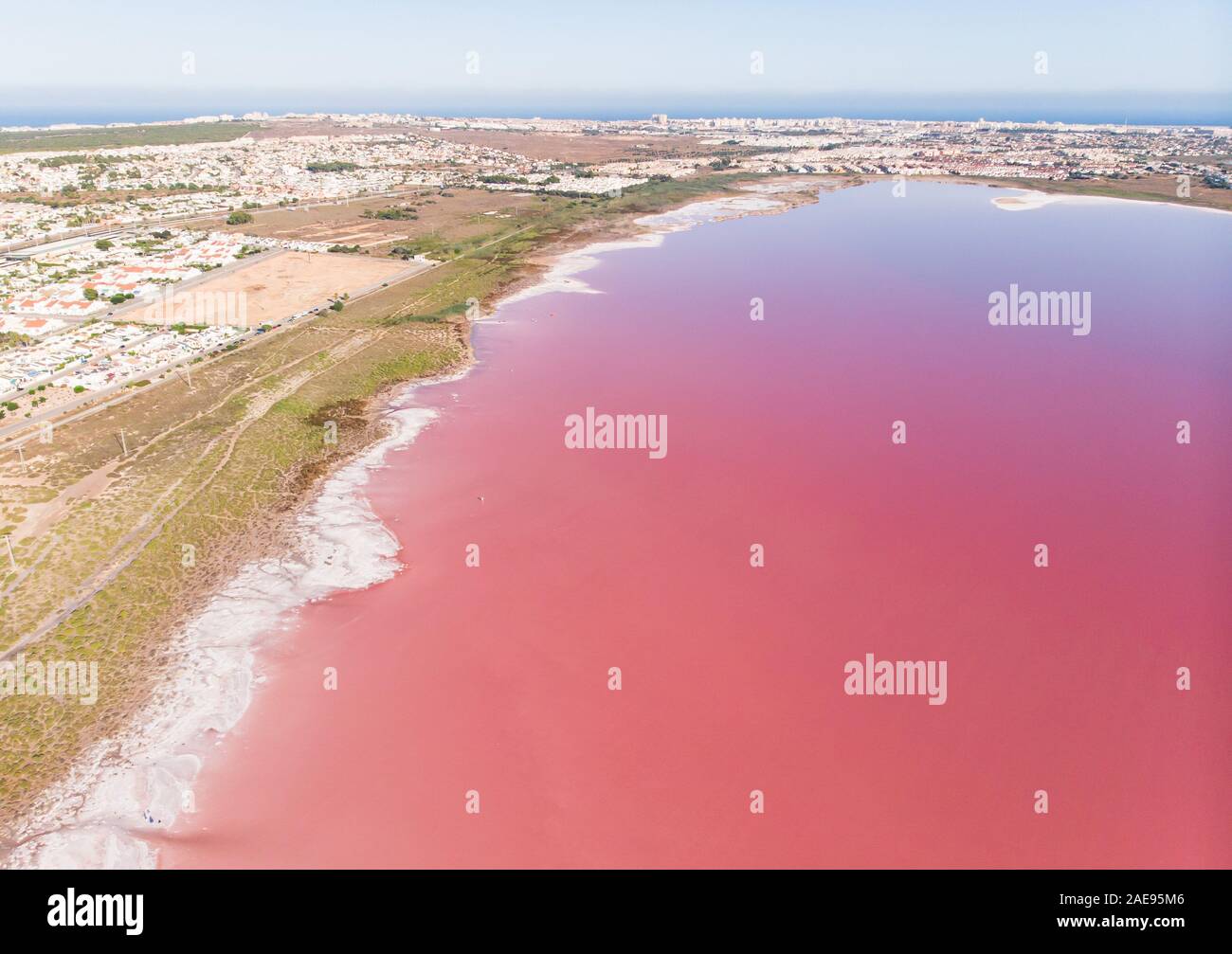 Beautiful aerial wide vibrant summer view of las Salinas de Torrevieja, The  Pink Lake Of Torrevieja, pink salt lagoon in Torrevieja, Costa Blanca Stock  Photo - Alamy