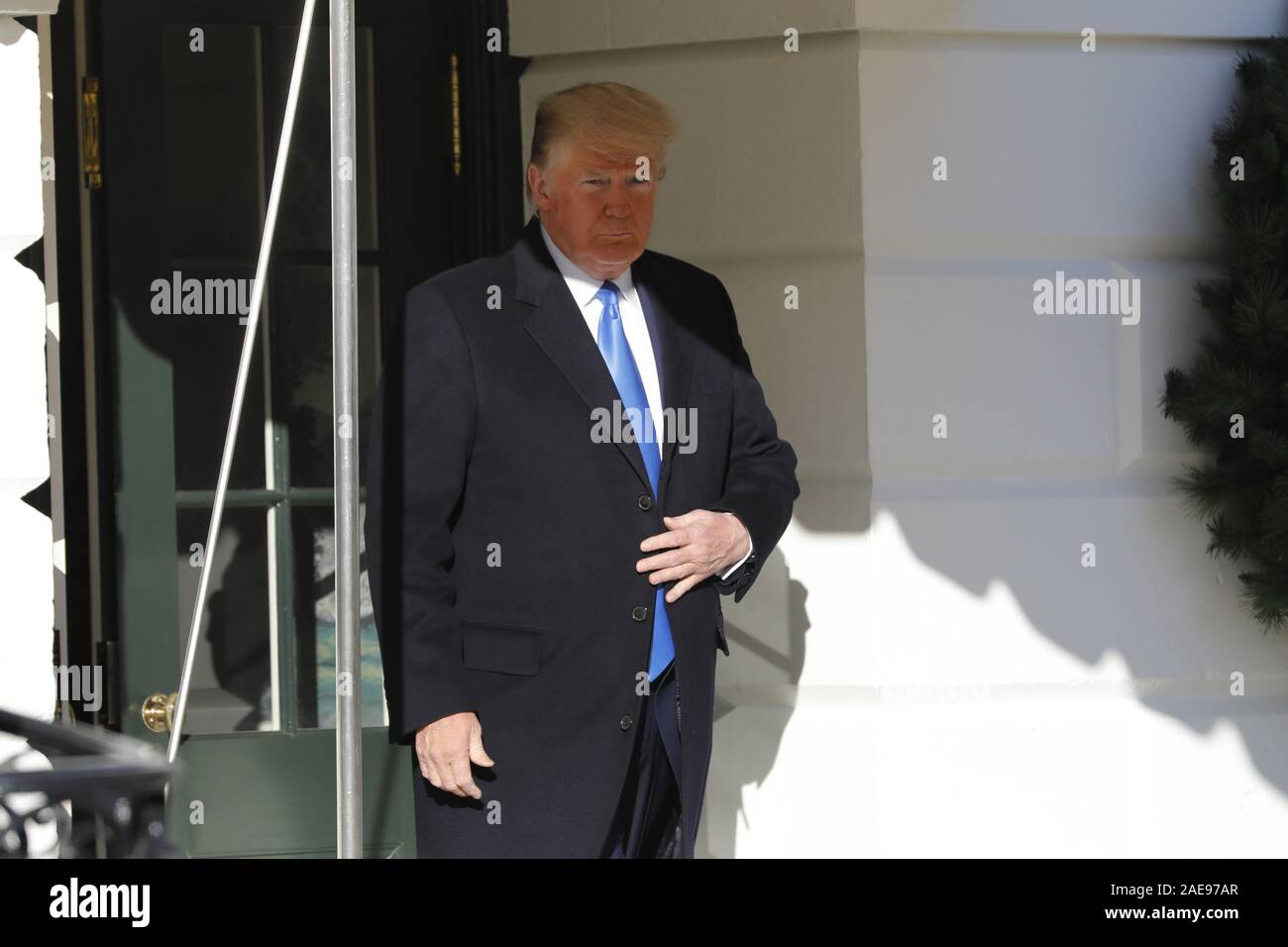 Washington, District of Columbia, USA. 7th Dec, 2019. U.S. President Donald Trump walks out from the White House in Washington before his departure to Fort Lauderdale, Florida on December 7, 2019. Trump is going to deliver remarks at the Republican Party of Florida Statesman's Dinner and the Israeli American Council National Summit. Credit: Yuri Gripas/Pool via CNP Credit: Yuri Gripas/CNP/ZUMA Wire/Alamy Live News Stock Photo