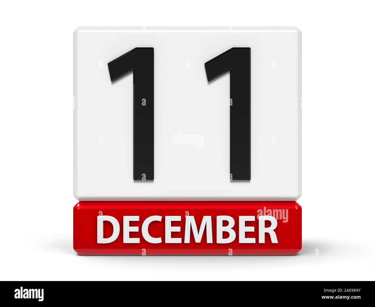 Red and white calendar icon from cubes - The Eleventh of December - on a white table - International Day of Tango, Mountain Day, three-dimensional ren Stock Photo