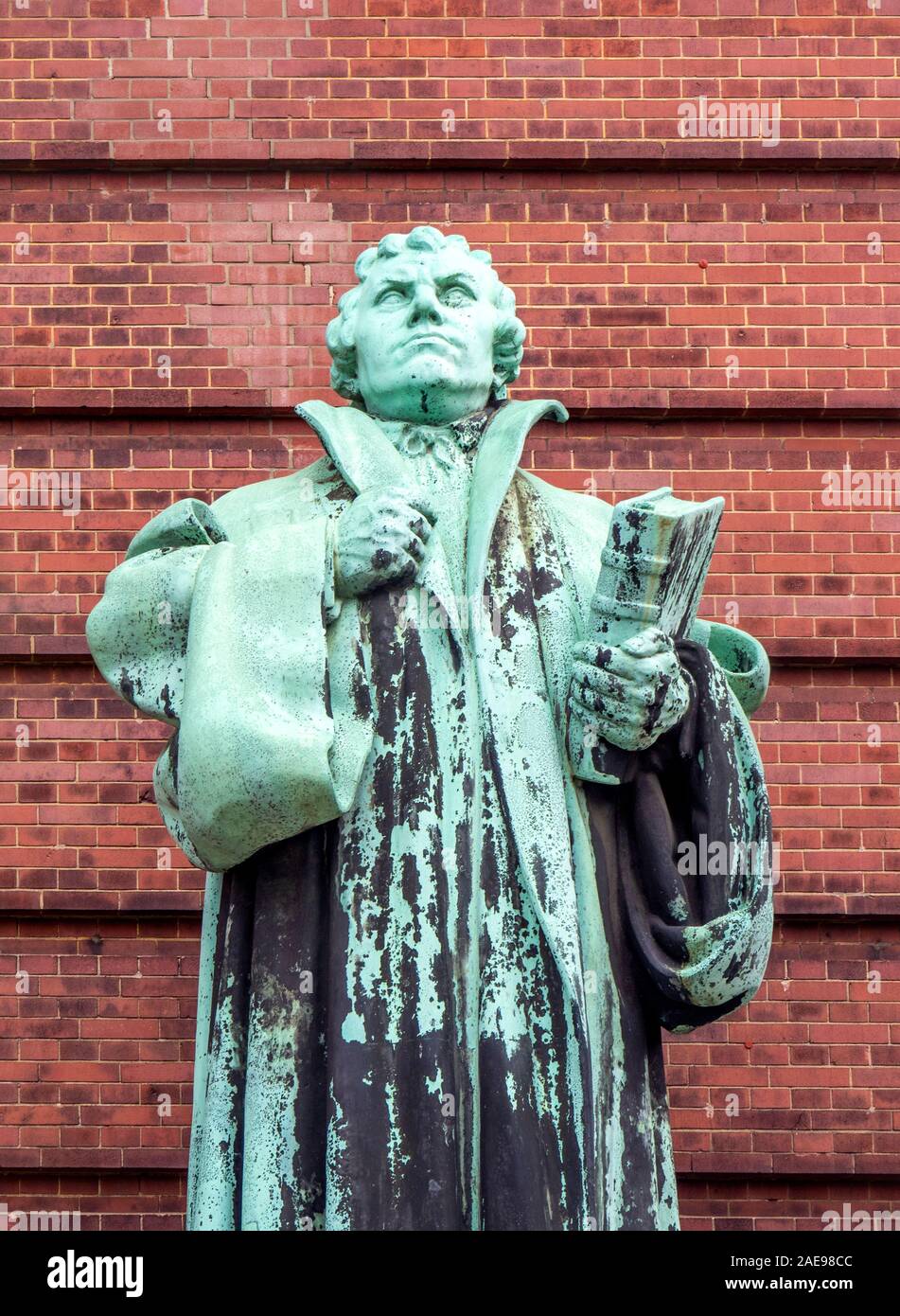 Statue Monument to Martin Luther by Otto Lessing sculptor by St Michael's Protestant Lutheran church Hamburg Germany Stock Photo
