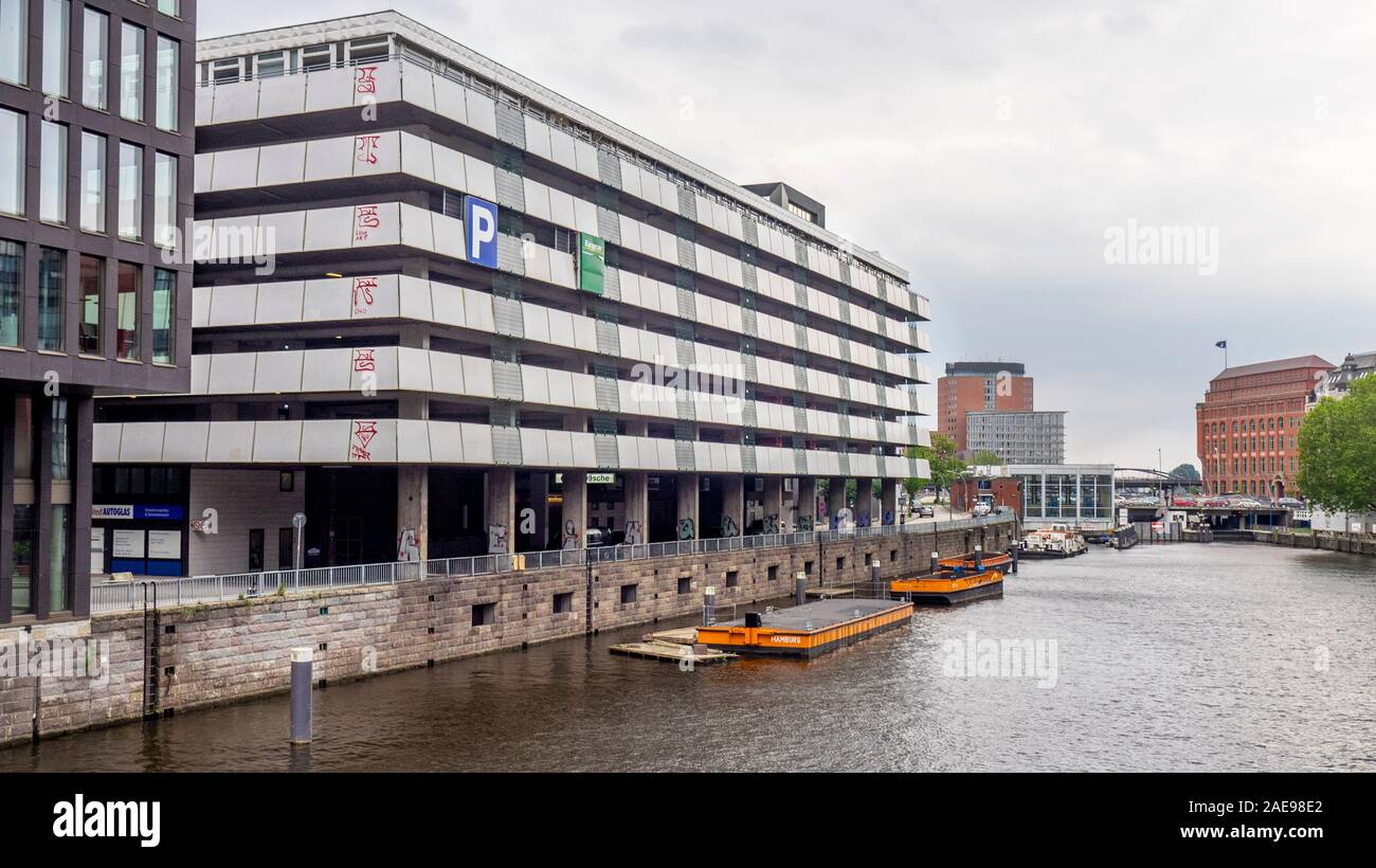 Office and commercial buildings along a canal in Hamburg Germany Stock Photo