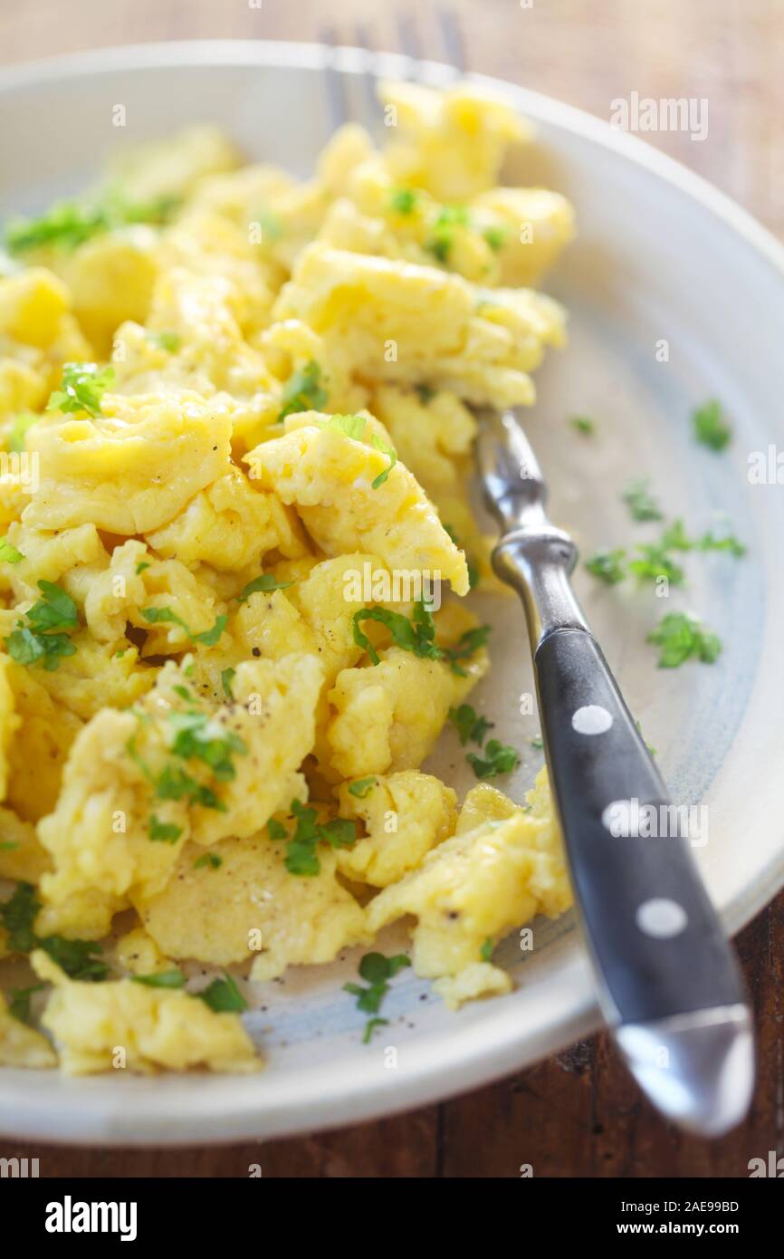 Plain Scrambled Eggs On A Plate Stock Photo