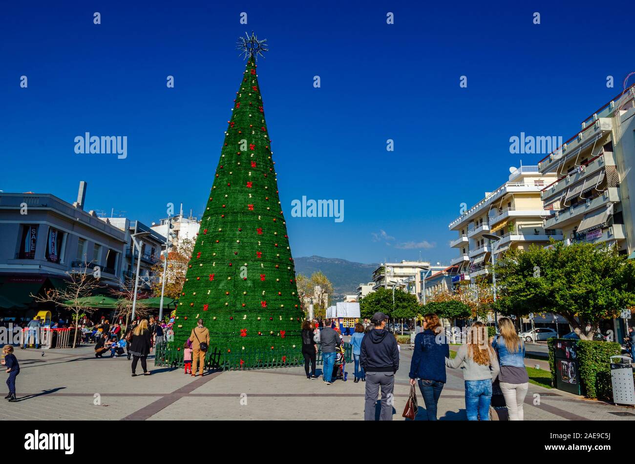 Christmas atmosphere in Kalamata, Greece with colorful decorated ...