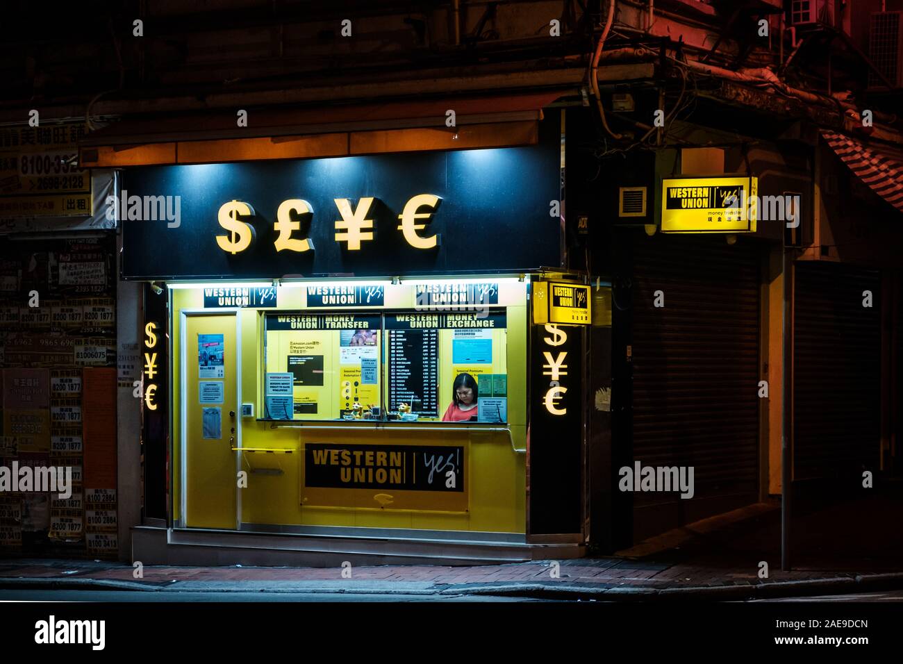 HongKong, China - November, 2019: Western Union money transfer and exchange service in HongKong. Western Union is a financial services based in the Un Stock Photo