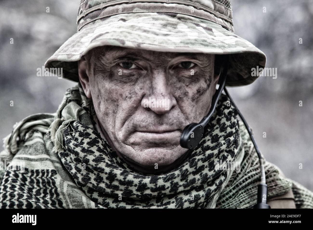 Experienced military army soldier commander close-up portrait Stock Photo
