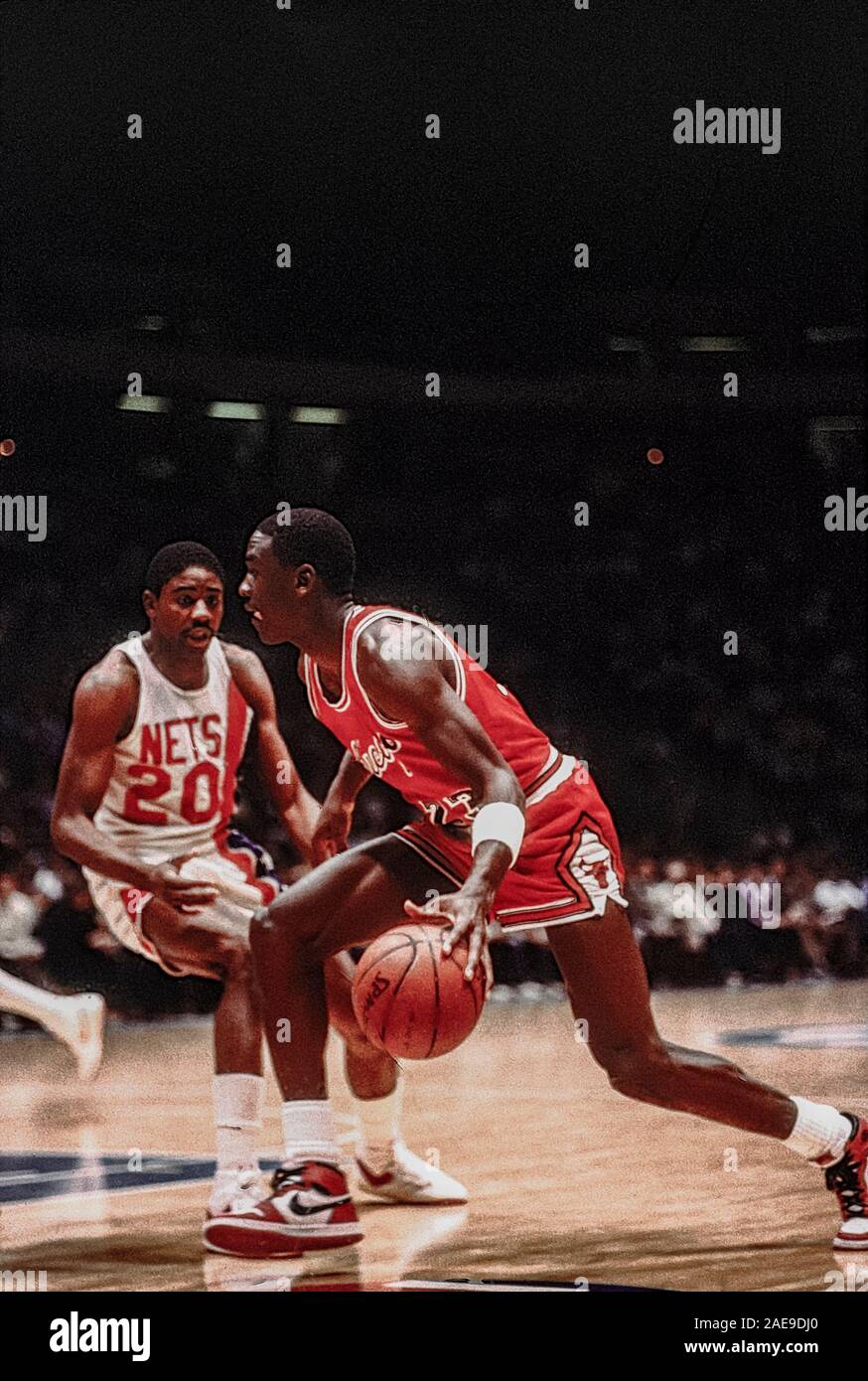 Michael Jordan Chicago Bull in a game against New Jersey Nets in