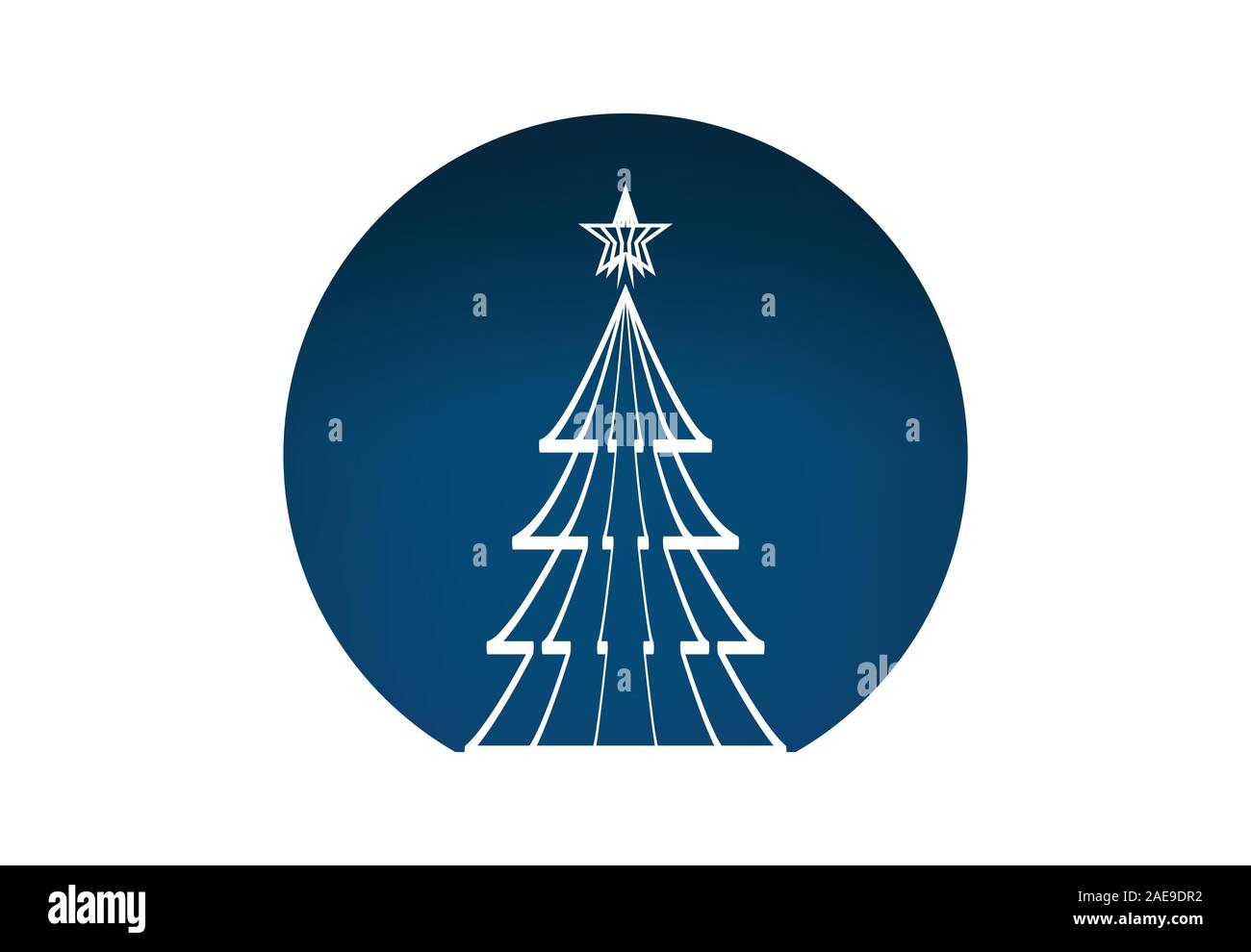 White Christmas tree, vector illustration with round blue background ...