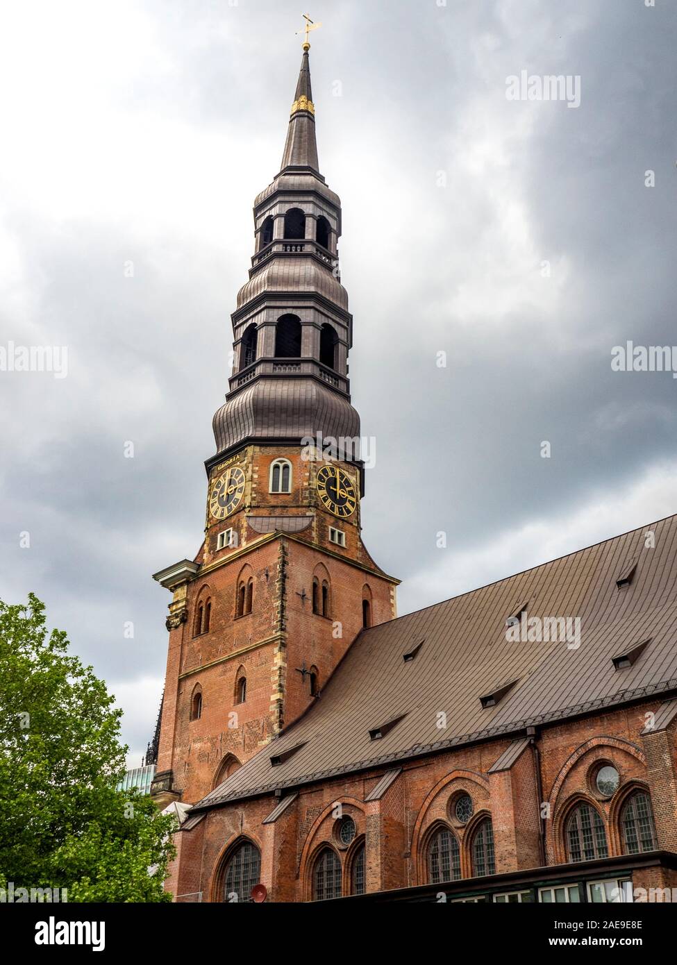 St. Catherines Church spire and belfry, church of the seamen, in Altstadt Hamburg Germany Stock Photo