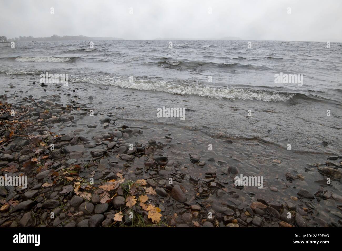 Loch Lomond in the rain Stock Photo